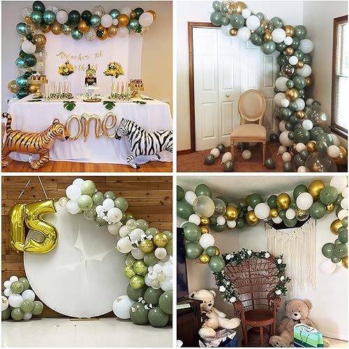 Vista 78 de Globos color verde salvia y rosa, paquete de 60 globos dorados metálicos de 12 pulgadas verde salvia y rosa polvoriento, globos dorados y verde