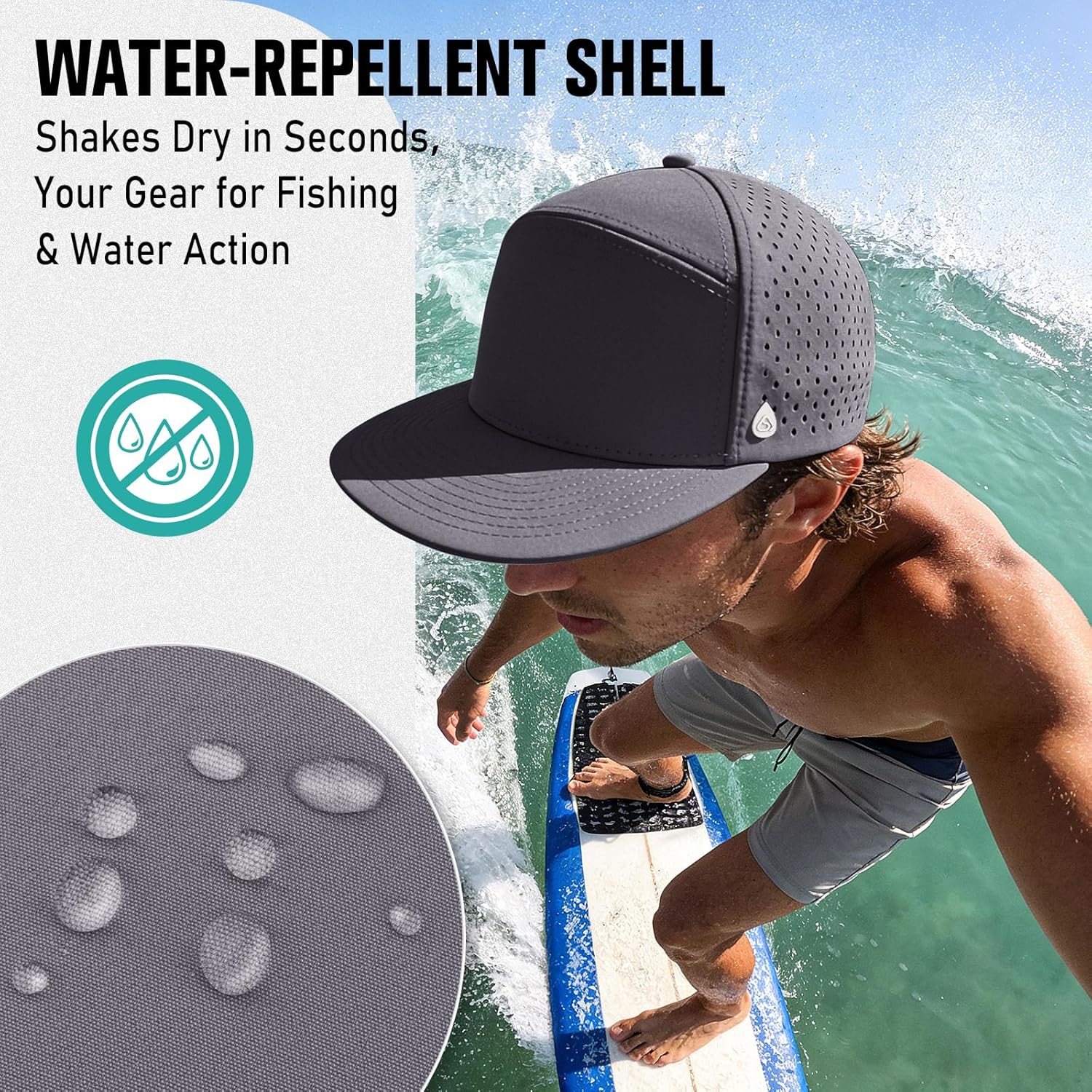 AOPREL Flat Brim Baseball Cap for Men Adjustable Water-Resistant Performance Hat with Breathable Laser Perforated
