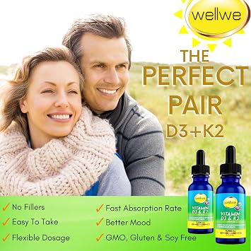 Vitamin D3 K2 Liquid Drops - Vitamin D3 5000 IU, Vitamin D Drops Adult, No Fillers, Non-GMO, No Taste, Liquid Vitamin d3 with k2 Supplement to Boost Energy Levels, Mood, Immune System, 1 fl oz