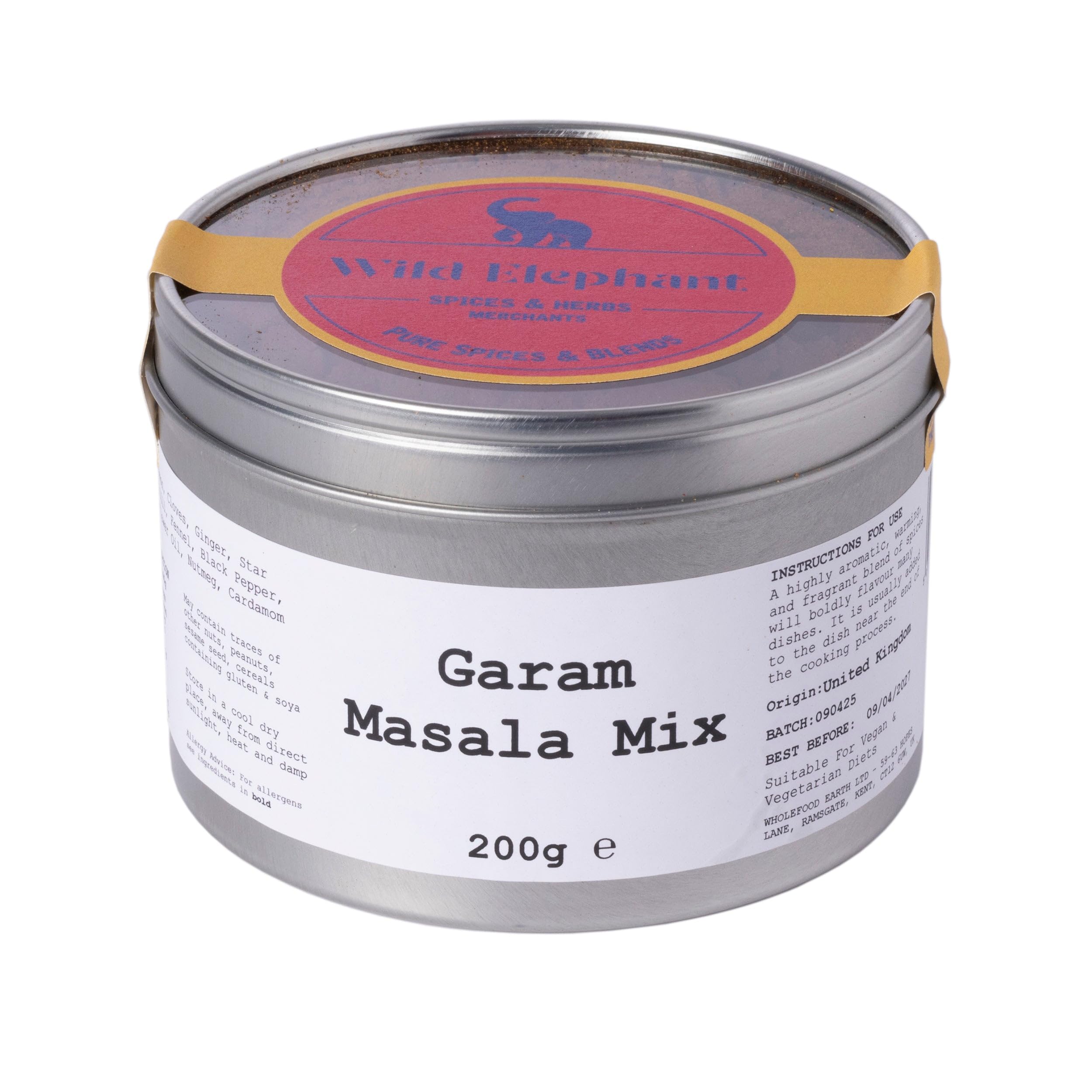Wild Elephant Garam Masala Mix 200g - Warm Aromatic Spice Blend, No Fillers - For Curries, Biryanis & Indian Cooking - Made in UK