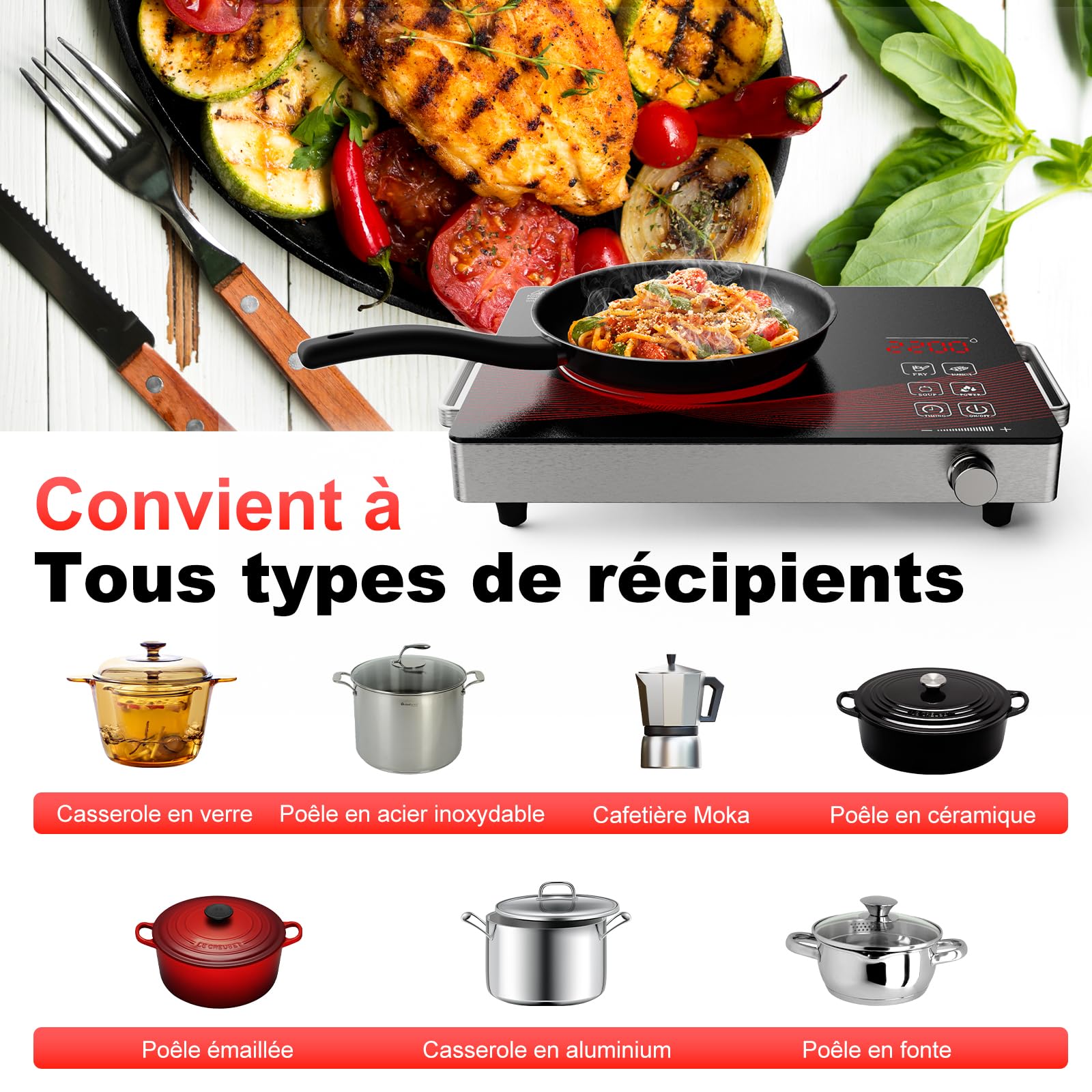 Plaque de Cuisson Électrique 1 Feu 2200W – Plaque Vitrocéramique Portable pour Camping et Cuisine, Chauffage Rapide et Économique plaque de cuisson vitrocéramique 1 feu