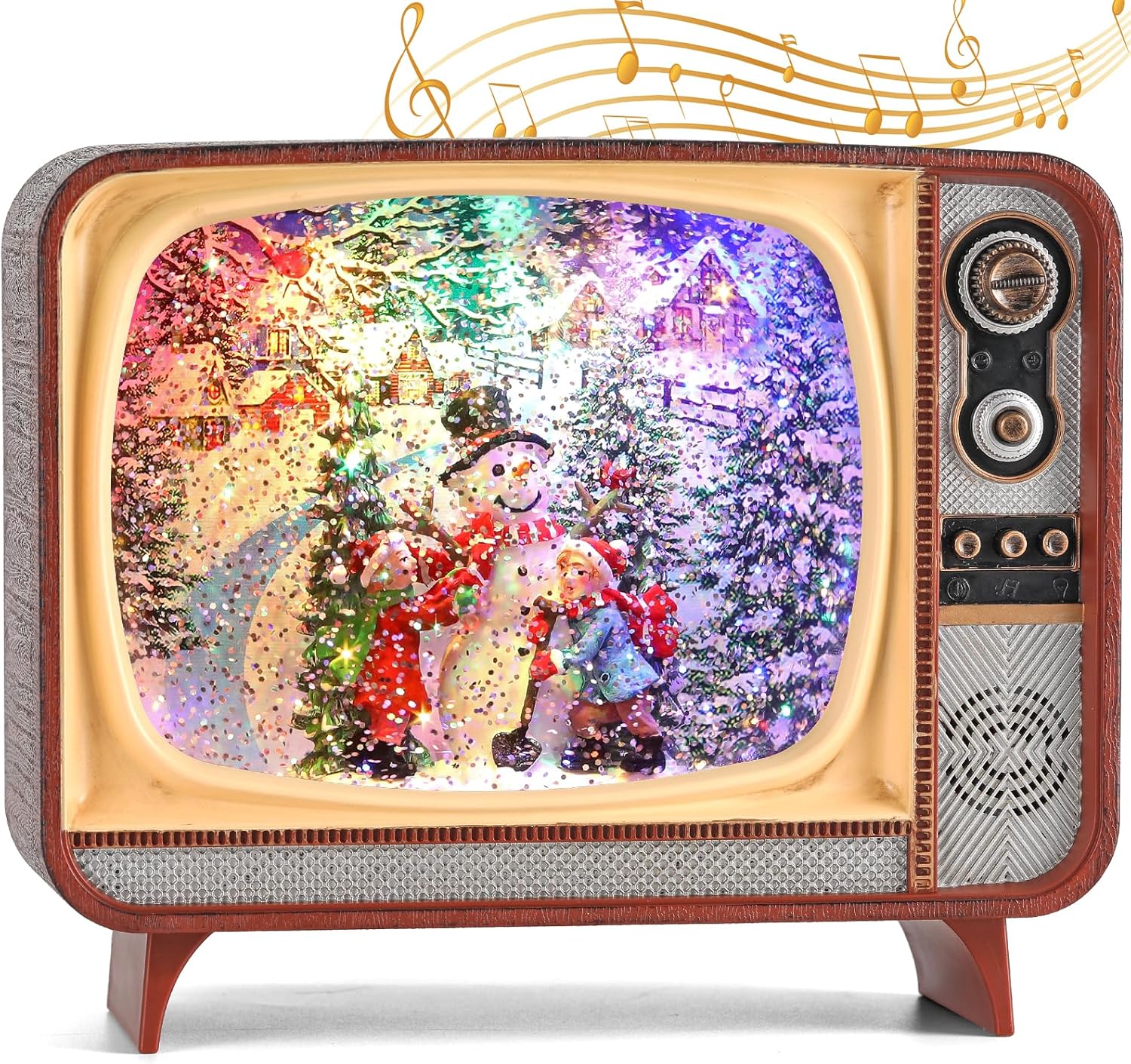 Christmas Snow Globe, TV Snowman Scene Snow Globe,Volume/Light Mode/Playing Controllable Glittering Lantern with Timer, Snow Globe Lantern USB or Battery Powered for Christmas Decoration