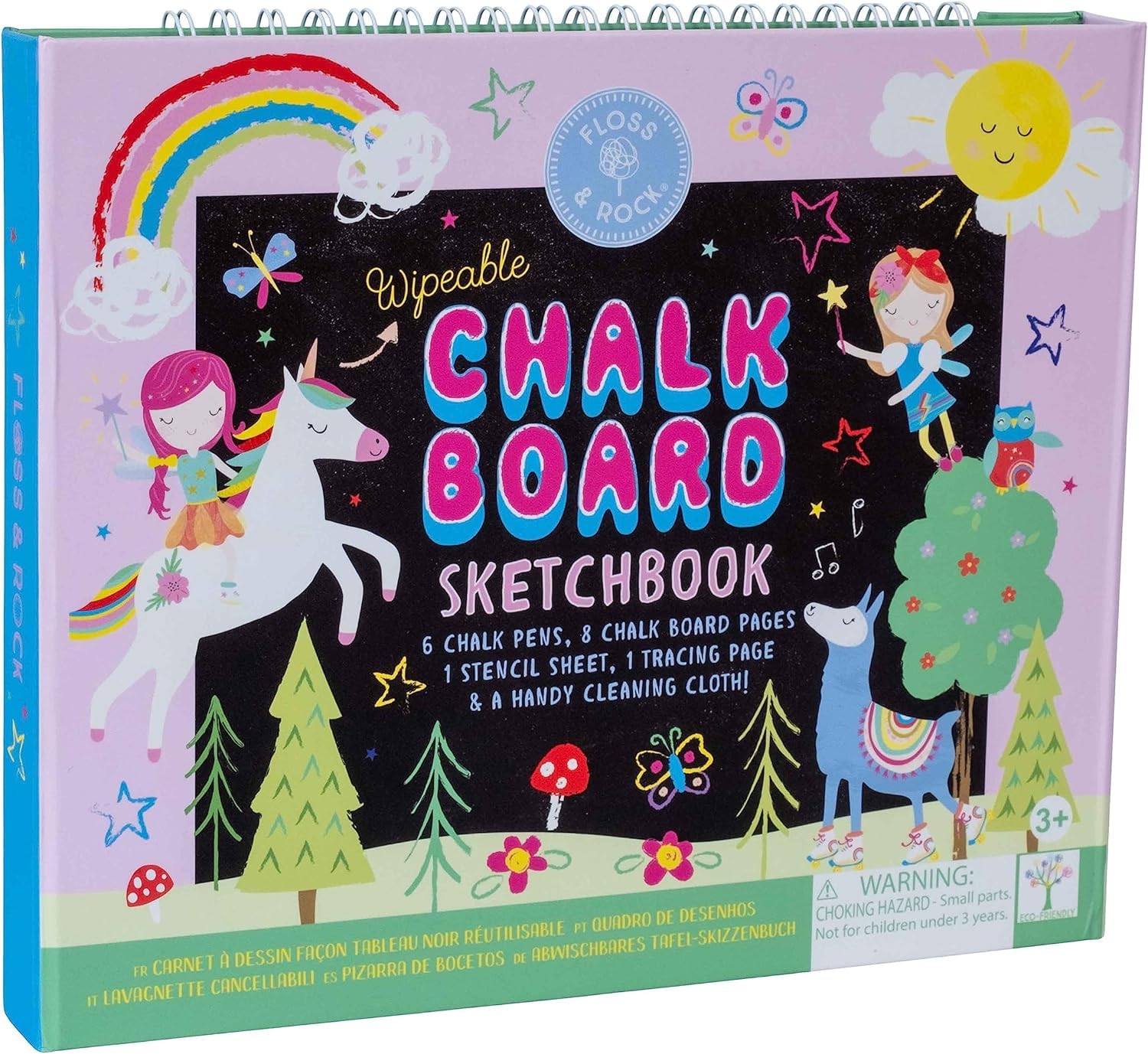 Floss & Rock Rainbow Fairy Chalkboard Sketchbook for Ages 3 and Up, 8.26 inch Length, Learning Materials