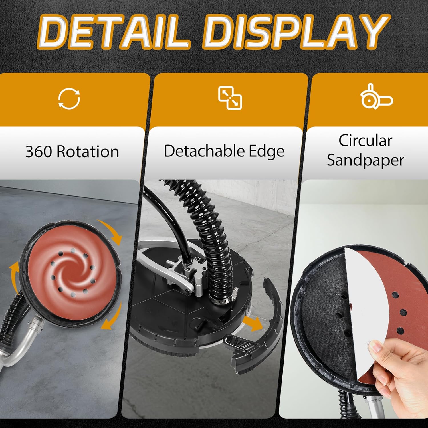 Nouva Power Drywall Sander, Electric Vacuum Sander Variable 6 Speed Adjustment Foldable with 6 Sand Pads