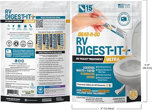 Miniatura 16 de Unique RV Digest-It - Tratamiento de tanque de agua negra – Tratamiento concentrado para inodoro RV – Elimina el olor, licúa los residuos, evita