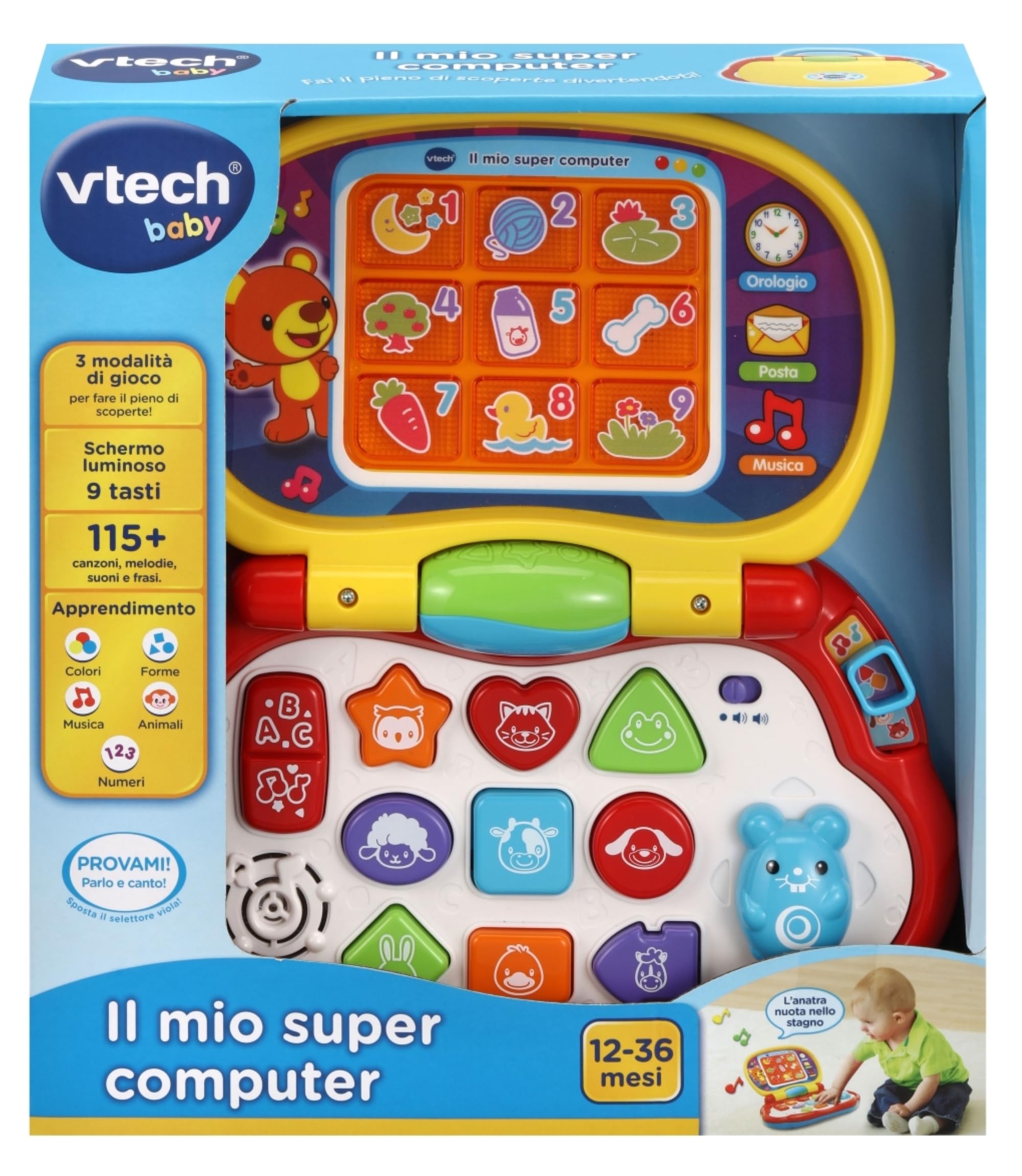 VTech Il Mio Super Computer, Computer Interattivo per Bambini, Computer con Mouse Effetti Luminosi, Pratica Maniglia, Gioco Bambino con Animali e Musica, Lingua Italiana, Batterie Incluse, 12-36 Mesi