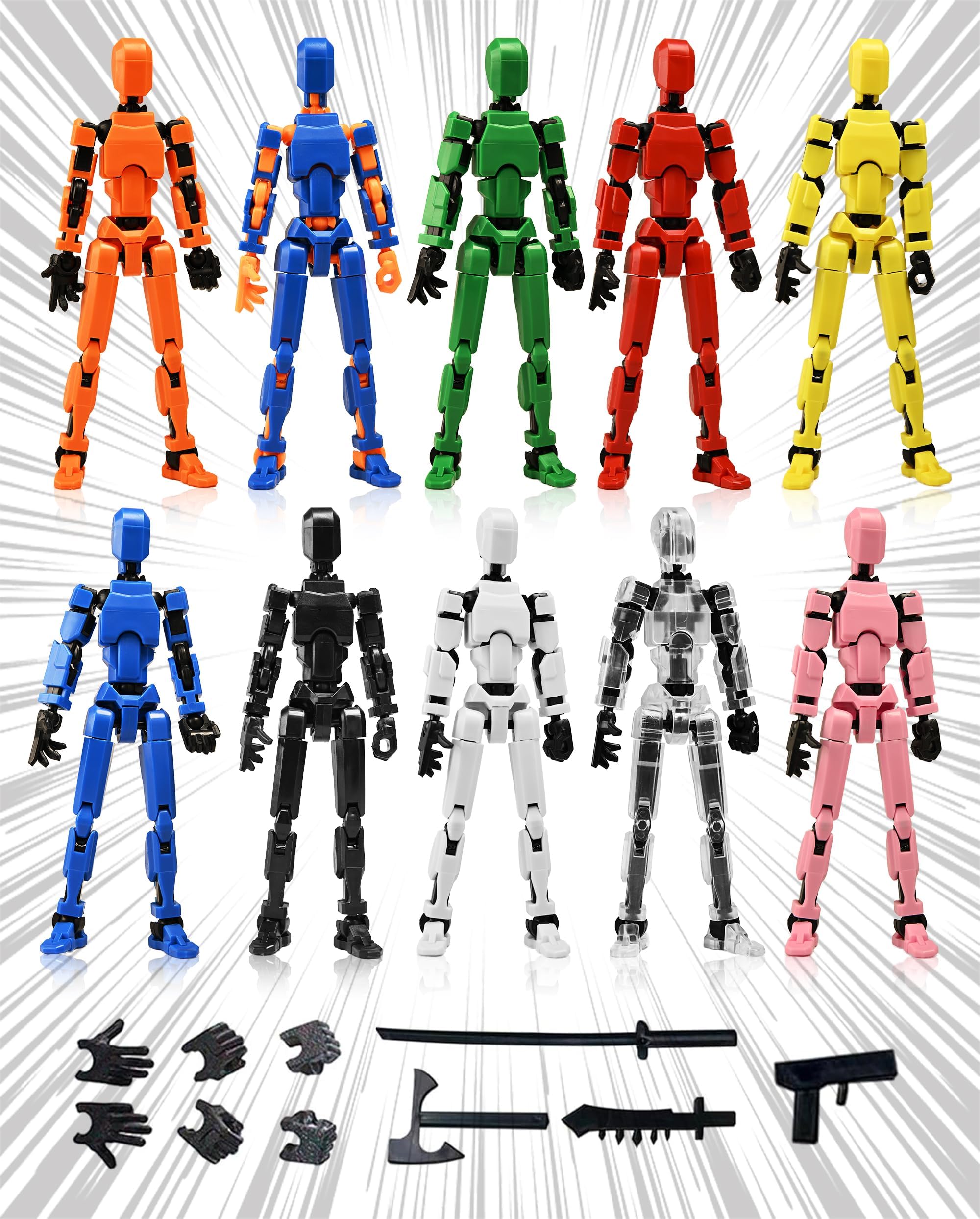【Assembly Required】【Shoulder Armor Upgrade】 10pcs Lucky 13 Action Figures, Dummy Titan 13 Action Figures, Multi-Jointed Movable，with 3 Hand-Shapes, 4 Weapons (10PCS)