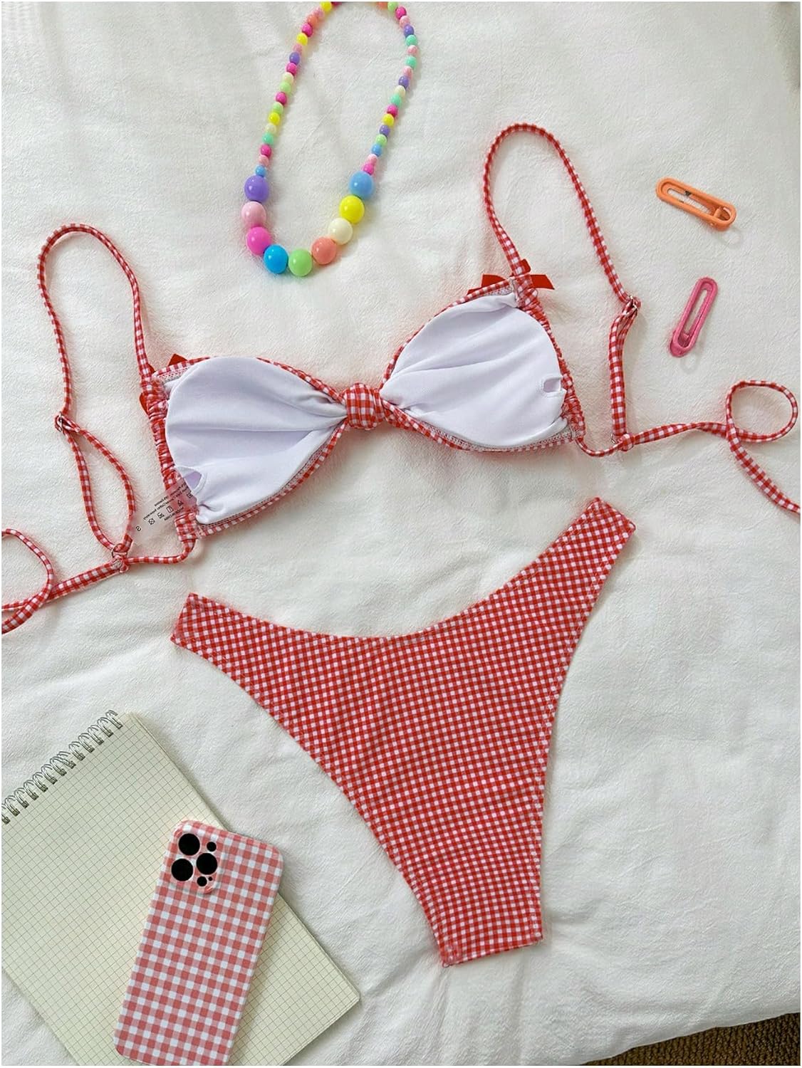 Milumia Women's Y2k Gingham Print Bikini Swimsuit Bow Decor High Cut 2 Piece Bathing Suits - Image 4
