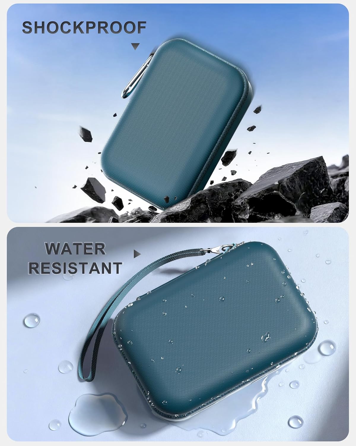 ProCase Hard Shell Travel Case for JBL Go 4 2025/ Go 3/ Go 3 Eco Ultra Speaker, Waterproof Portable Carrying Box for JBL Mini Speaker and Accessories, Storage Bag with Mesh Pocket & Wrist Strap -Blue - Image 5