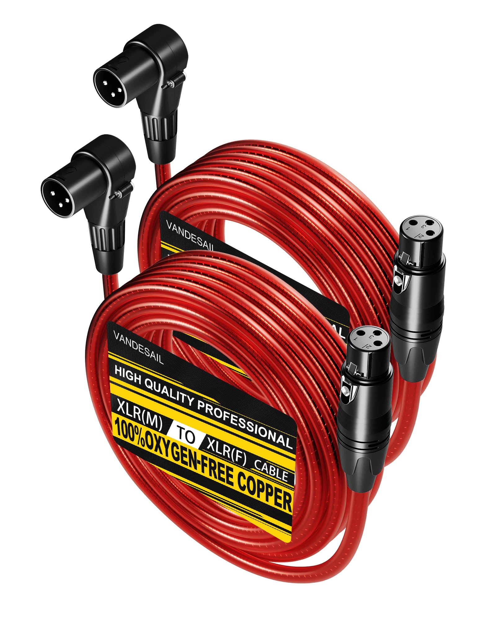 XLR Cables rechtwinkliges XLR-Kabel, Mikrofonkabel, 7,6 m, 2 Stück, Stecker auf gerade Buchse, Mikrofonkabel, 3-polig, für Lautsprecher, Audio-Interface, Pro-Camcorder, DSLR-Videokameras