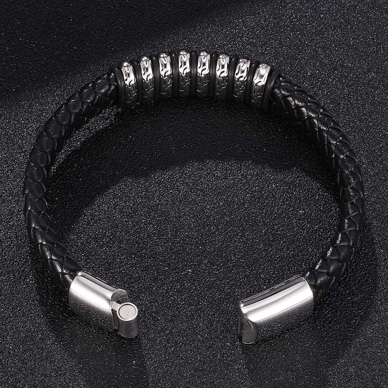 Armband Herren Gold，Geflochtenes Lederarmband Im Vintage-Stil Mit Magnetischer Schnalle Rostfreier Stahl Armband Herren