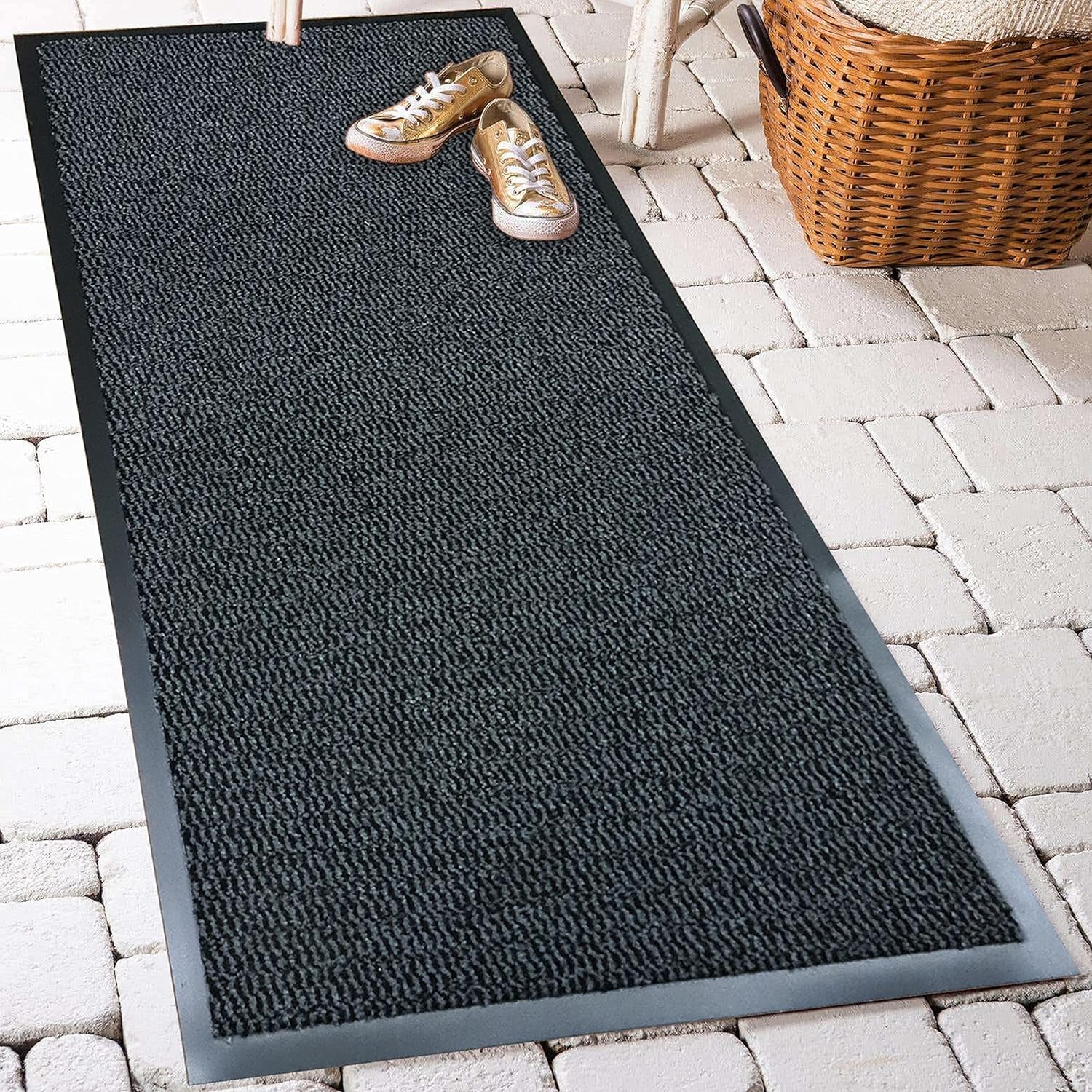 GULLAMBO Hallway Runner Grey Rug - 60cm x 6 Ft Non Slip Kitchen Rugs for Kitchen, Stair & Doorway - Washable Rubber Backed Carpet Runner and Runner Rugs - Durable Indoor Floor mats for Home