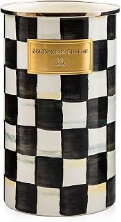 Enamel Utensil Holder, Kitchen Utensil Holder for Countertop, Storage Caddy, Black-and-White Courtly Check
