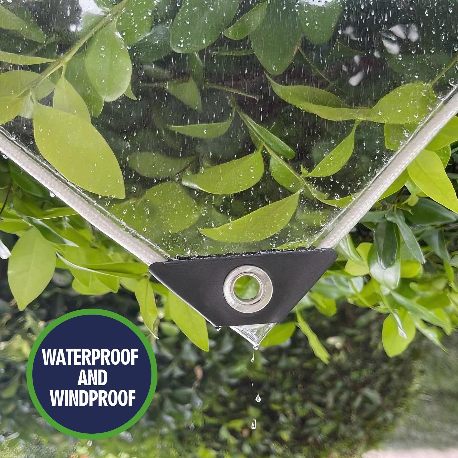 Transparente Abdeckplane, 3 m x 3 m, 0,6 m, strapazierfähig, wasserdicht, wind- und reißfest, transparente PVC-Plane, inklusive Kabelbinder und Befestigungsseil, ideal für Terrassen