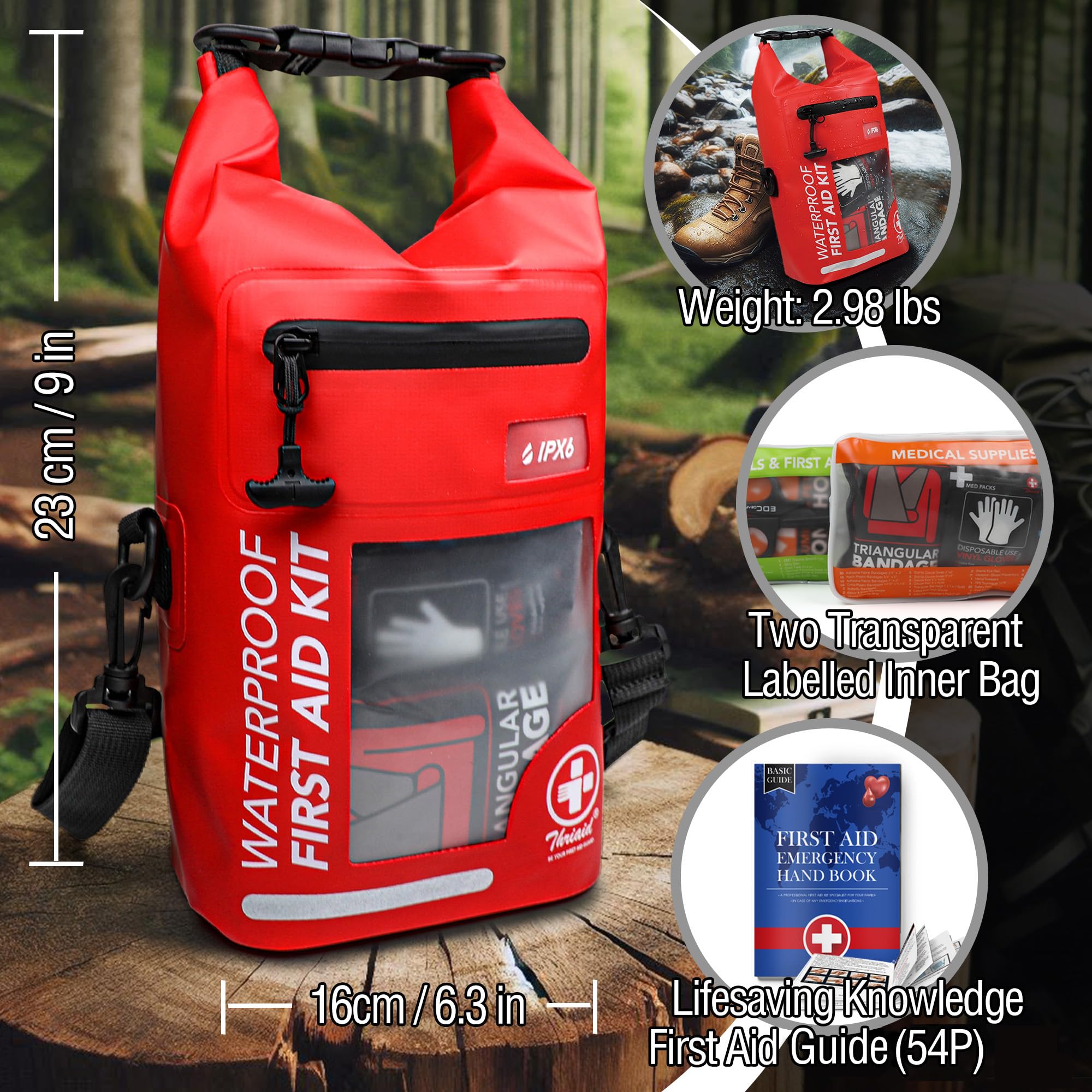 250 PCS IPX6-Waterproof First Aid Kit, Roll Top Reflective Boat Safety Bag — Amazon image 7