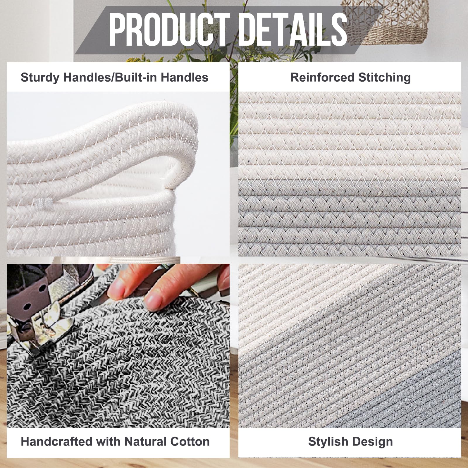 Cesta Portabiancheria In Corda Di Cotone | D55 X H35 Cm, 88L | Intrecciata A Mano | Per Giochi, Vestiti, Asciugamani - Foto 6