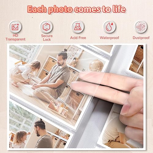 Miniatura 79 de Álbum de fotos de 4 x 6 pulgadas con 300 bolsillos, álbumes de fotos deslizables, cubierta de lino, libro de recuerdos con ventana frontal, página