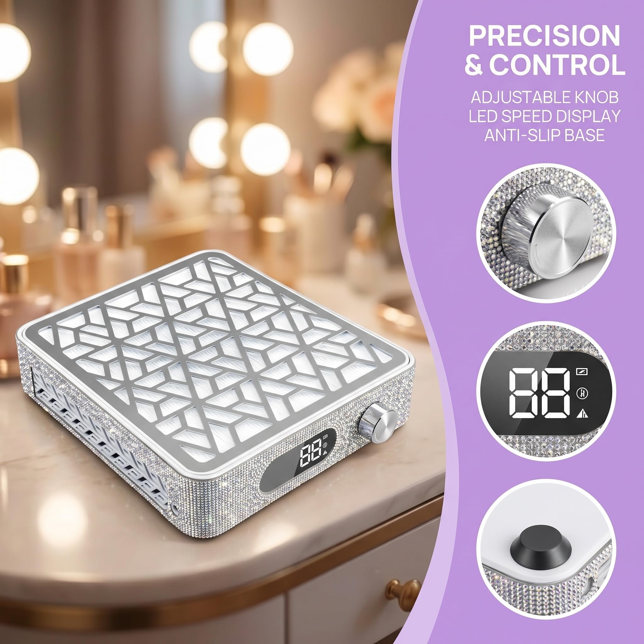 Aspiradora Silenciosa De 4500 RPM para Polvo De Uñas: Extractor Profesional con Filtro Reutilizable para Acrílico, Gel Y Polvo De Inmersión. Herramienta Esencial para Principiantes Y Artistas De