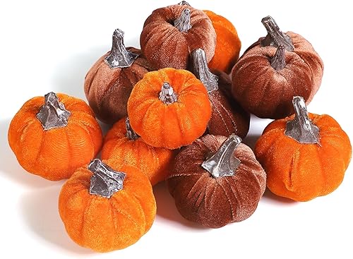 Juego de 12 calabazas de otoño, mini calabazas artificiales para decoración, decoración de calabaza de otoño de terciopelo de colores mixtos para
