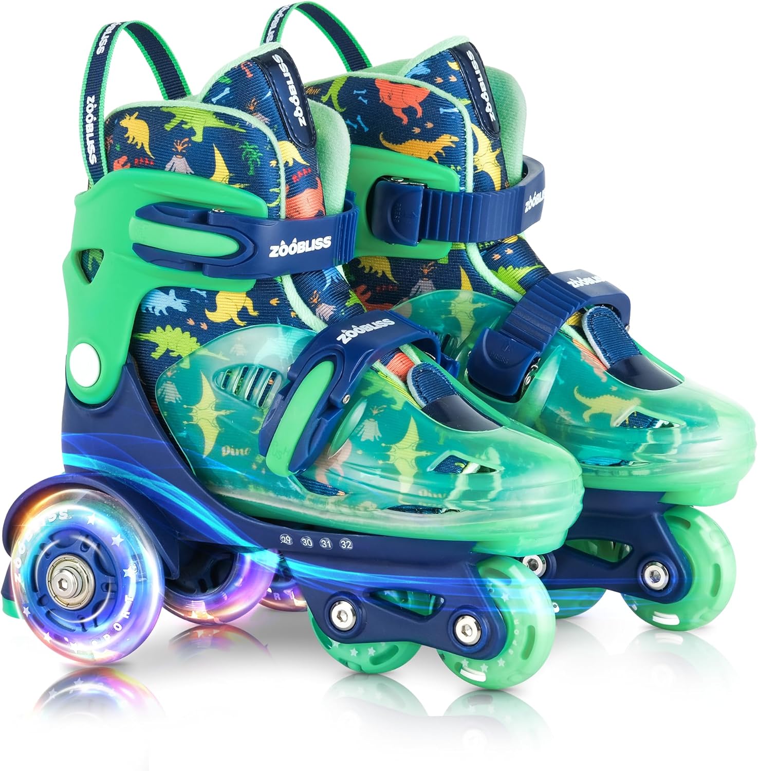 Kids Roller Skates for Beginners - ZOOBLISS Toddler Roller Skates for Boys and Girls Ages 3-7 with Light-Up Wheels & 4 Adjustable Sizes, Tri-Wheel Training Skates for Kids