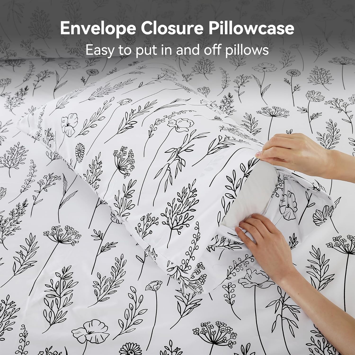 Whitney Home Textile Black Herbs Ferns Printed Twin Sheet Set - Soft Boho Botanical Rustic Pattern Bed Sheets, Microfiber Bedding & Pillowcases, Oeko-Tex, Wrinkle Free, 3 Piece (Twin Size) - Image 5