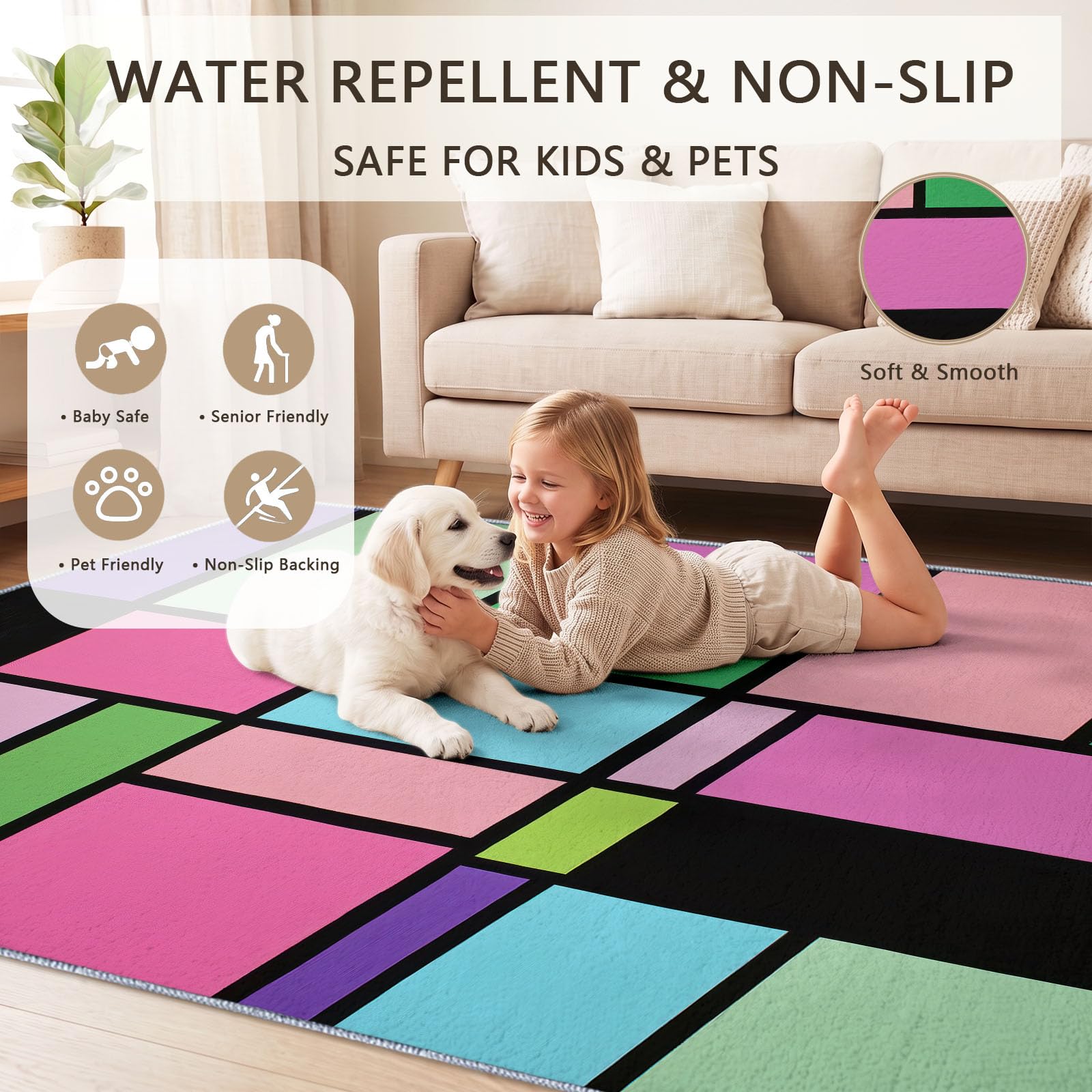 Alfombra de pelo Ras Salón Moderna Chic Suave Moqueta Dormitorio 120 x 180