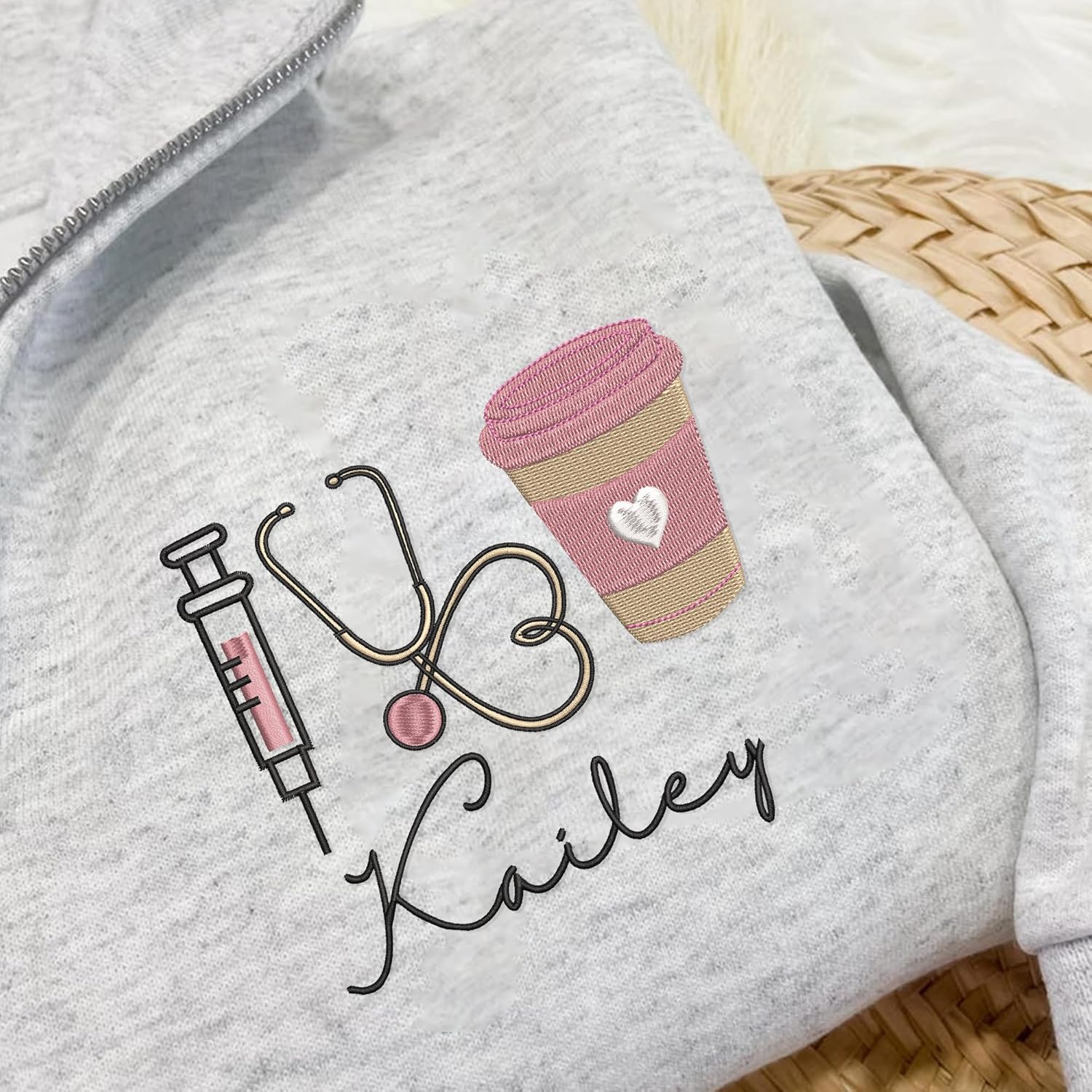 NANI Personalized Nurse Quater Zip Embroidered Sweatshirt, Custom RN CNA ICU MSN, Graduation For Nurse - Image 4