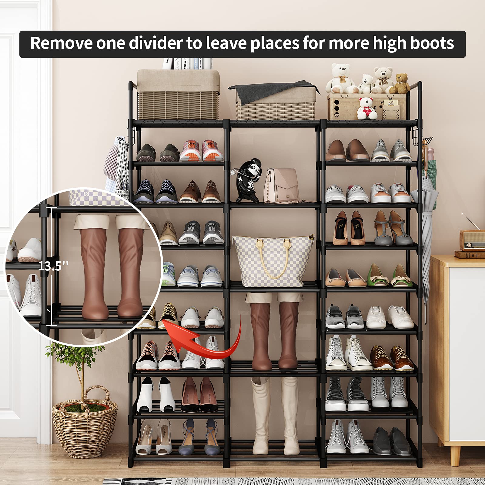 Schuhregal mit 9 Ebenen, DIY Schuhablagen 50-55 Paar Schuhe Aufbewahrung