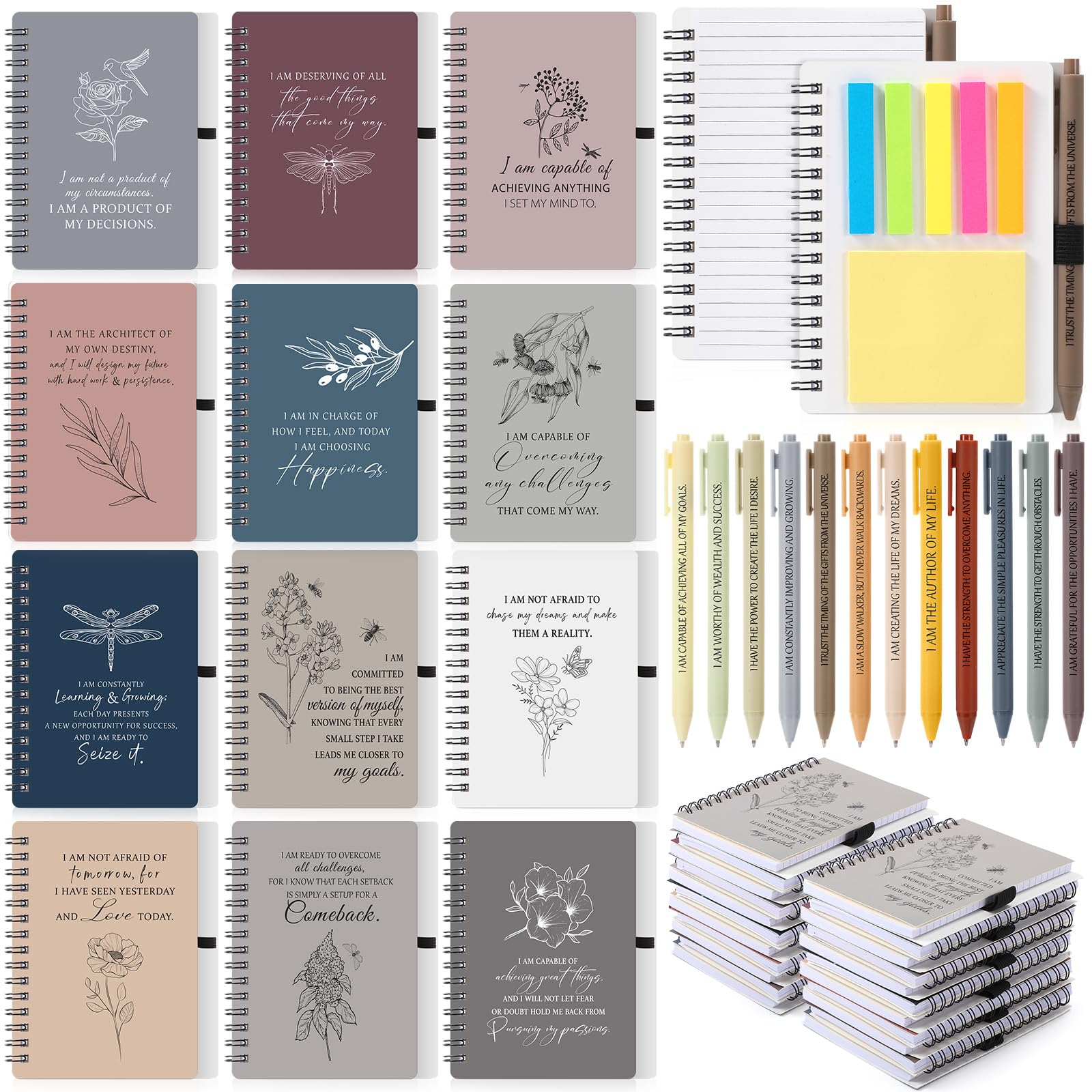 Kosiz Set da 48 pezzi/24 regali di affermazione positiva, diari a spirale con penne, regali per la festa del papà, dipendenti, colleghi, insegnanti, infermiere, volontari, studenti (semplice)