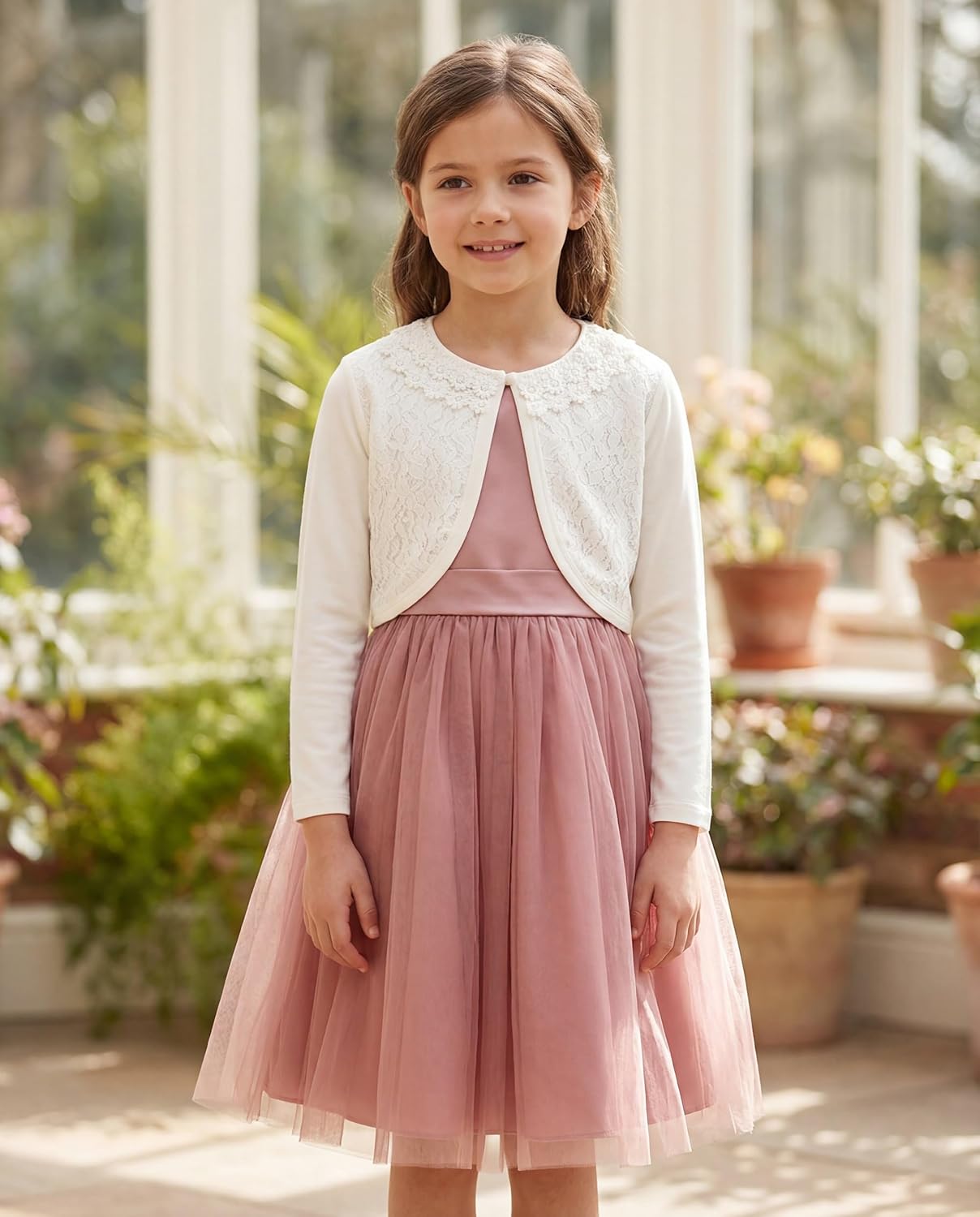 BOLEROSE Girls Long Sleeve Floral Lace Bolero Cardigan Kids Shrug Cover Up - Image 3