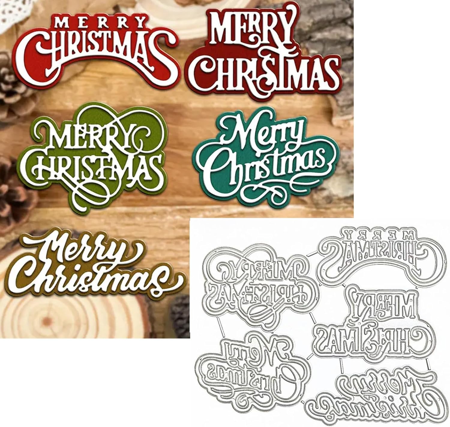 Liyijia Christmas Layers Words Metal Die Cuts - Merry Christmas Frame Stencils for Scrapbooking, Card Making & DIY Crafts 5.43x4.37in