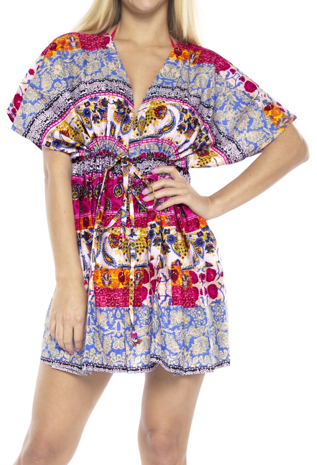 LA LEELA Kimono Beachwear Maillot De Bain Femmes Camicia Couvrir Caftano Robe Blood Rojo_V642