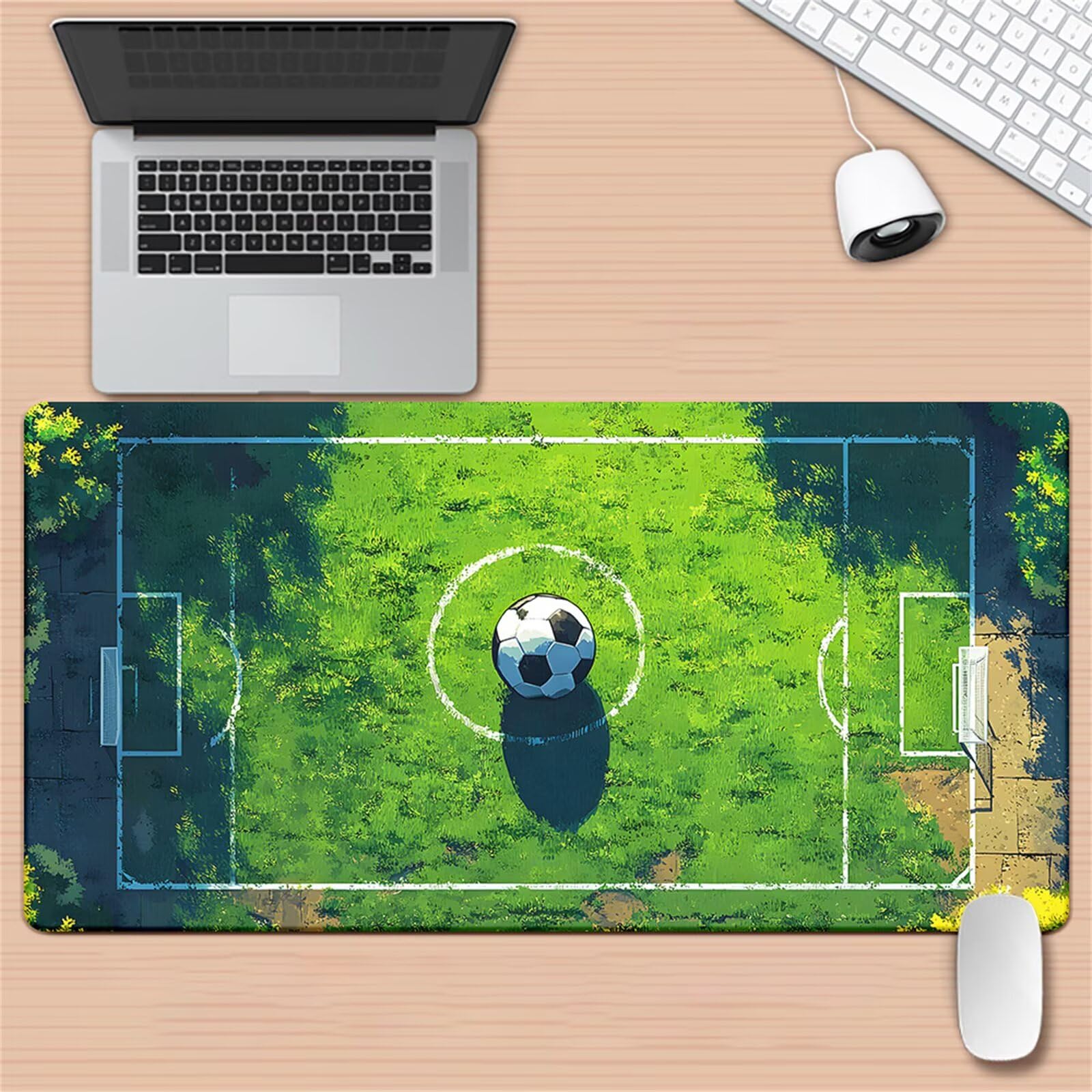 Tappetino per Mouse da Gioco XXL 1200x600x3 mm, Desk Pad Grande con Bordi Cuciti, Base in Gomma Antiscivolo, Accessorio per Ufficio e PC (Campo Calcio)