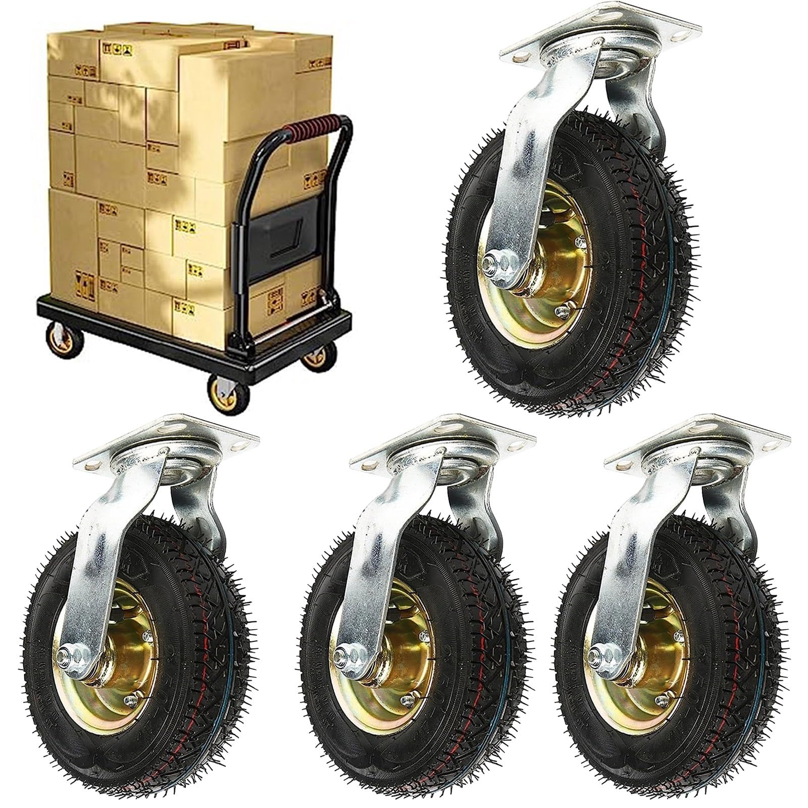 Luftreifen Gummi Rollen, 4 Schwerlastrollen Pannensichere, Luftreifen Gummiräder Industriell Rad Ø15/20/25cm, Gummi Bockrolle Tragkraft 150Kg, Für Möbelroller Transportroller, Werkbank Rollen