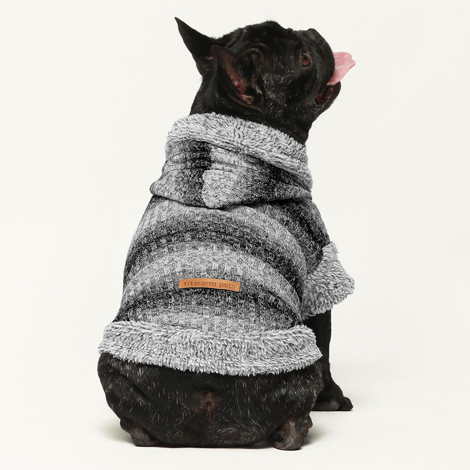 Fitwarm Fuzzy Dog Sweater, Knitted Winter Dog Clothes for Small Dogs Boy Girl, Pet Cat Hooded Outfit, Heather Grey, Black, XS
