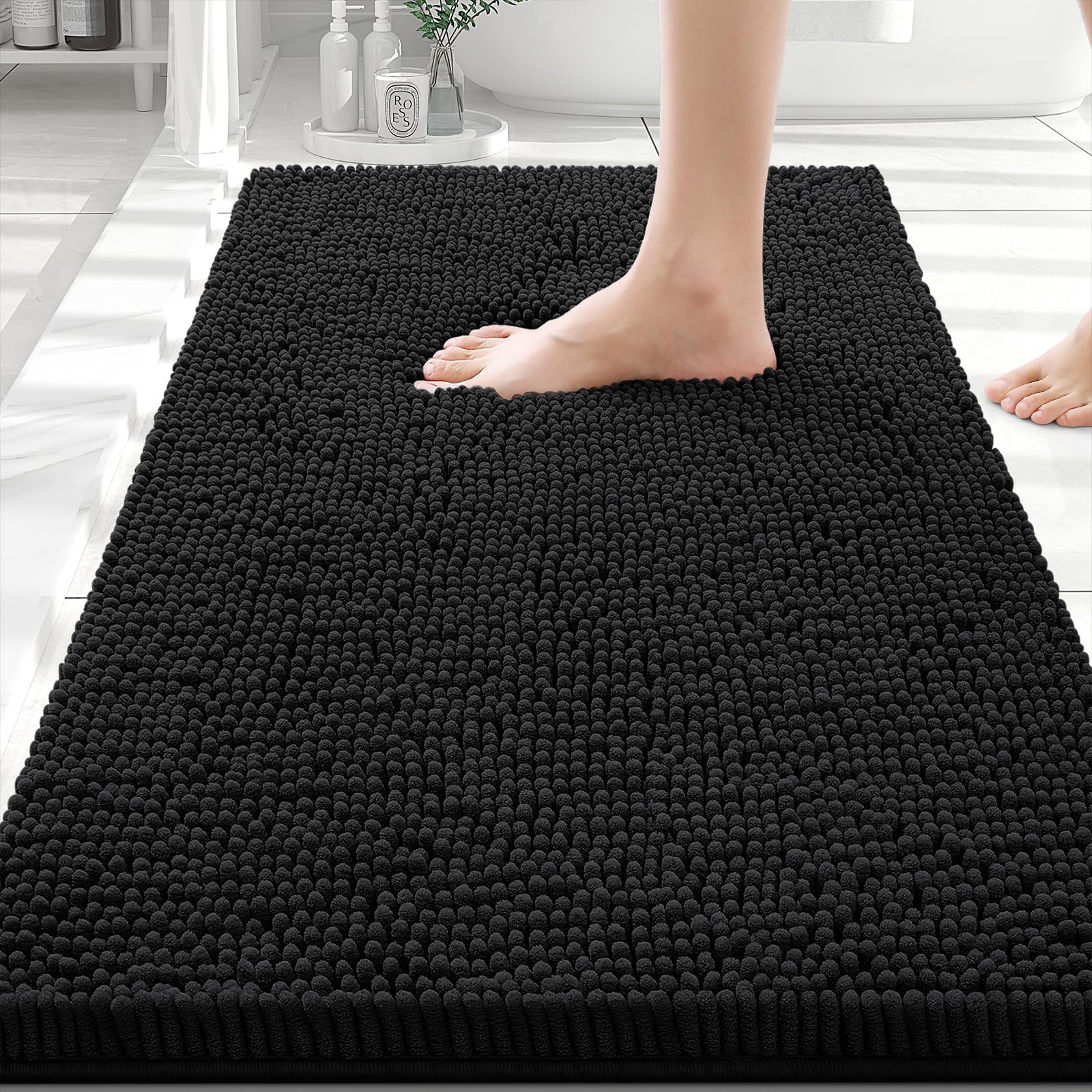 smiry Non-Slip Chenille Bath Mats for Bathroom Floor, Soft Bath Floor Mat Absorbent Bathroom Pedestal Mat, 16x24 inches / 40x60 cm, Black-image-41