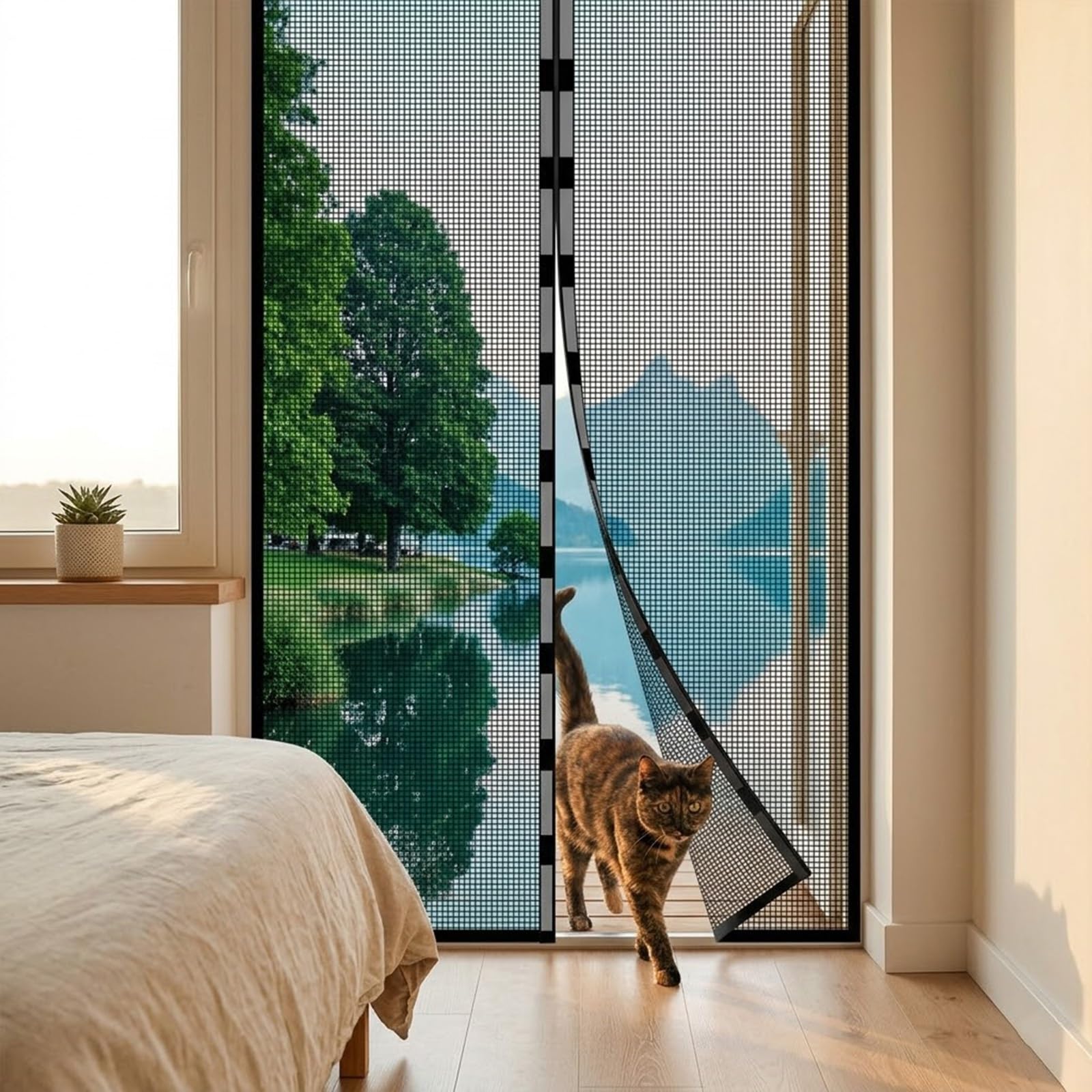 Fliegengitter Fenster Magnet Insektenschutz Atmungsaktiv Moskitonetz Fliegennetz Ohne Bohren Mit Klettband, Einfache Montage Mückenschutz(Black,150x300cm)
