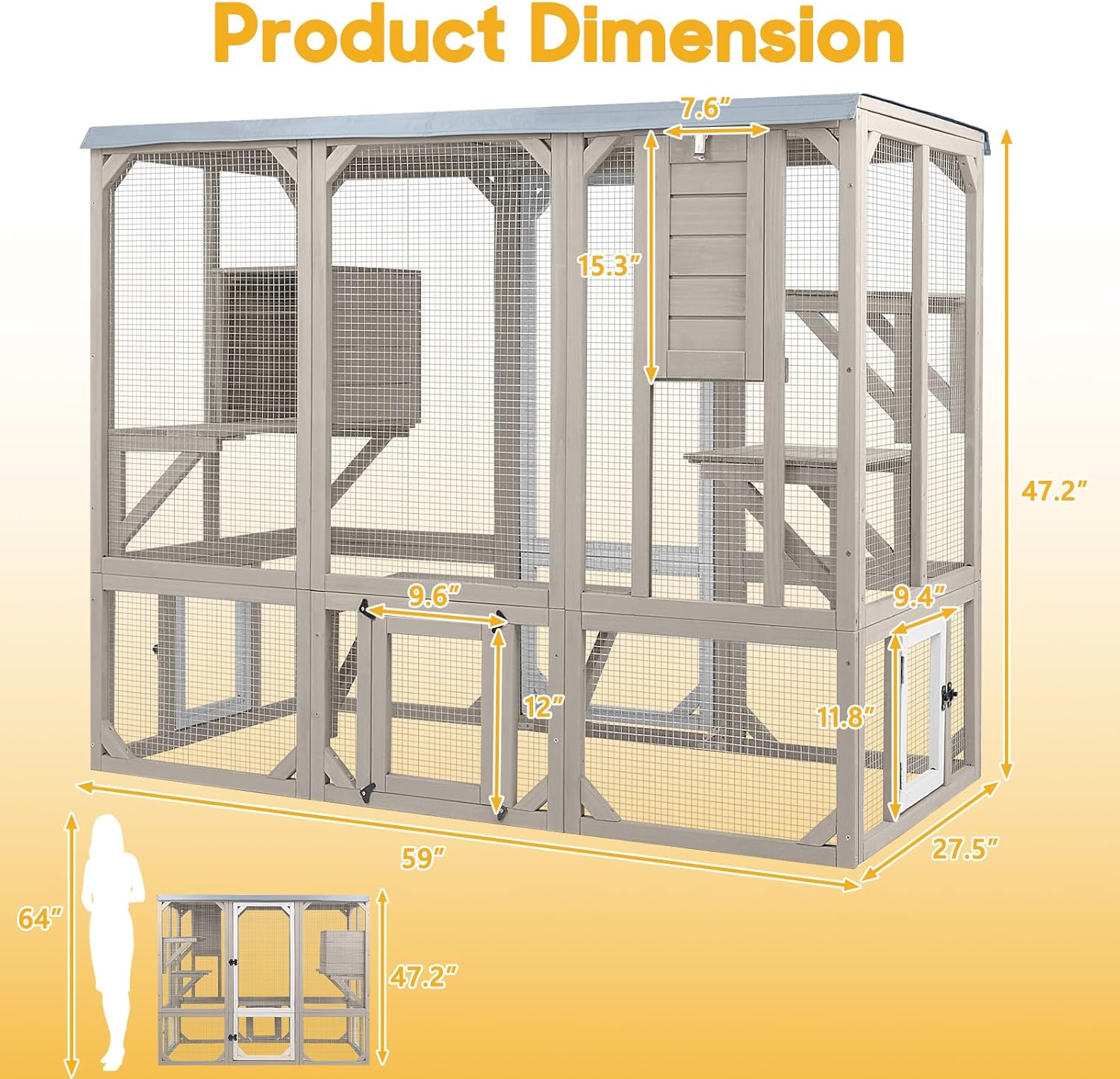 Large Outdoor Cat Enclosure Catio, Multi-Level Cat House with Platforms & Cat Door, Indoor Outdoor Cat Run, Weatherproof Wooden Cat Cage for Patio Backyard Multi Cats