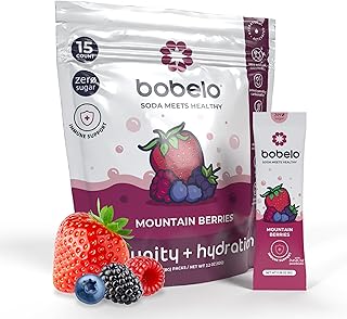 Bobelo Smooth Hydrating Bubbles - Hydration Powder with Balanced Electrolyte - Sugar Free Powdered Drink Mix - Vitamin C & D, Low Calories, Keto Friendly - Mountain Berries - 15 Counts