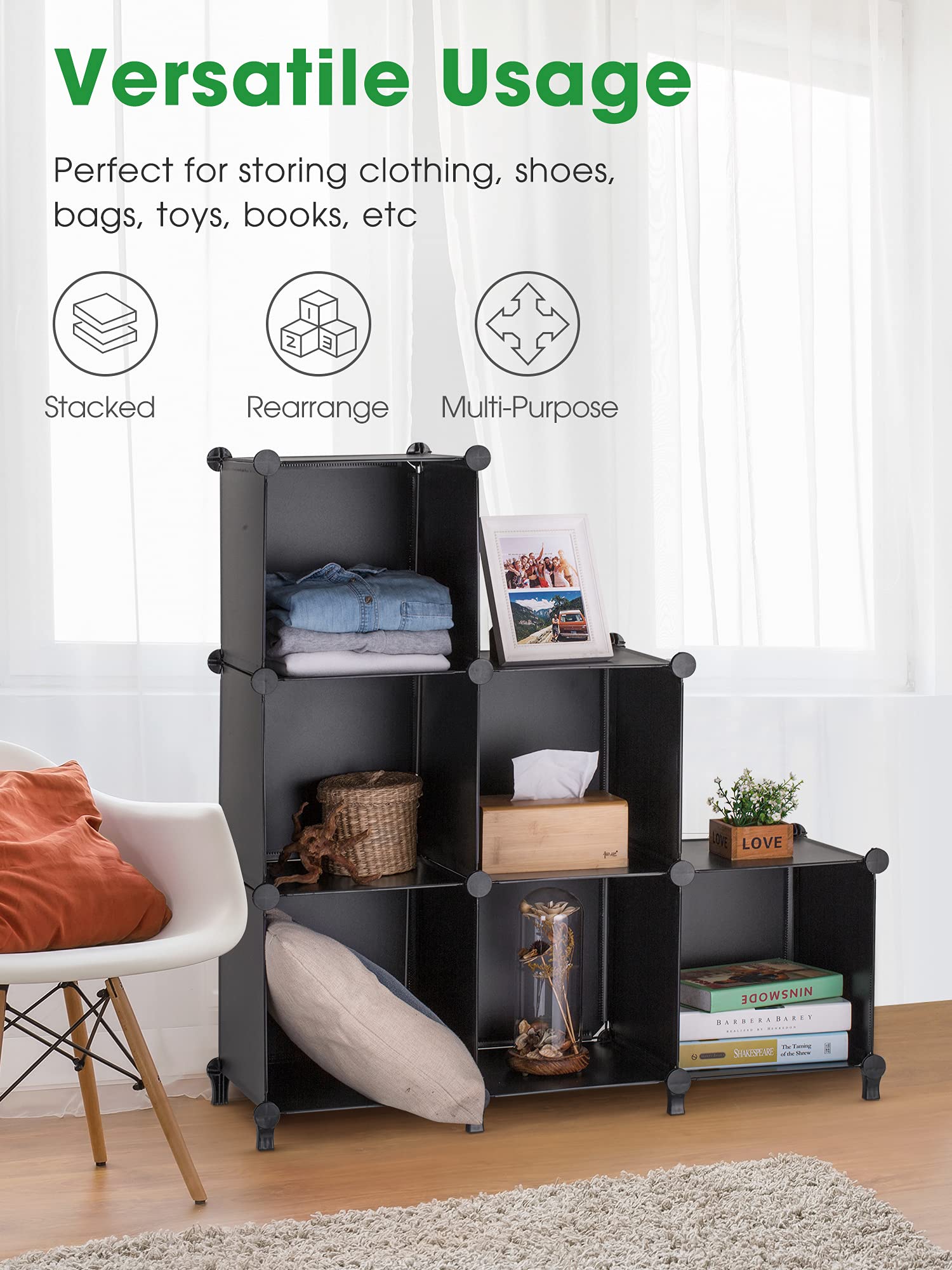 Puroma Cube Storage Organizer 6Cube Closet Storage Shelves with Wooden