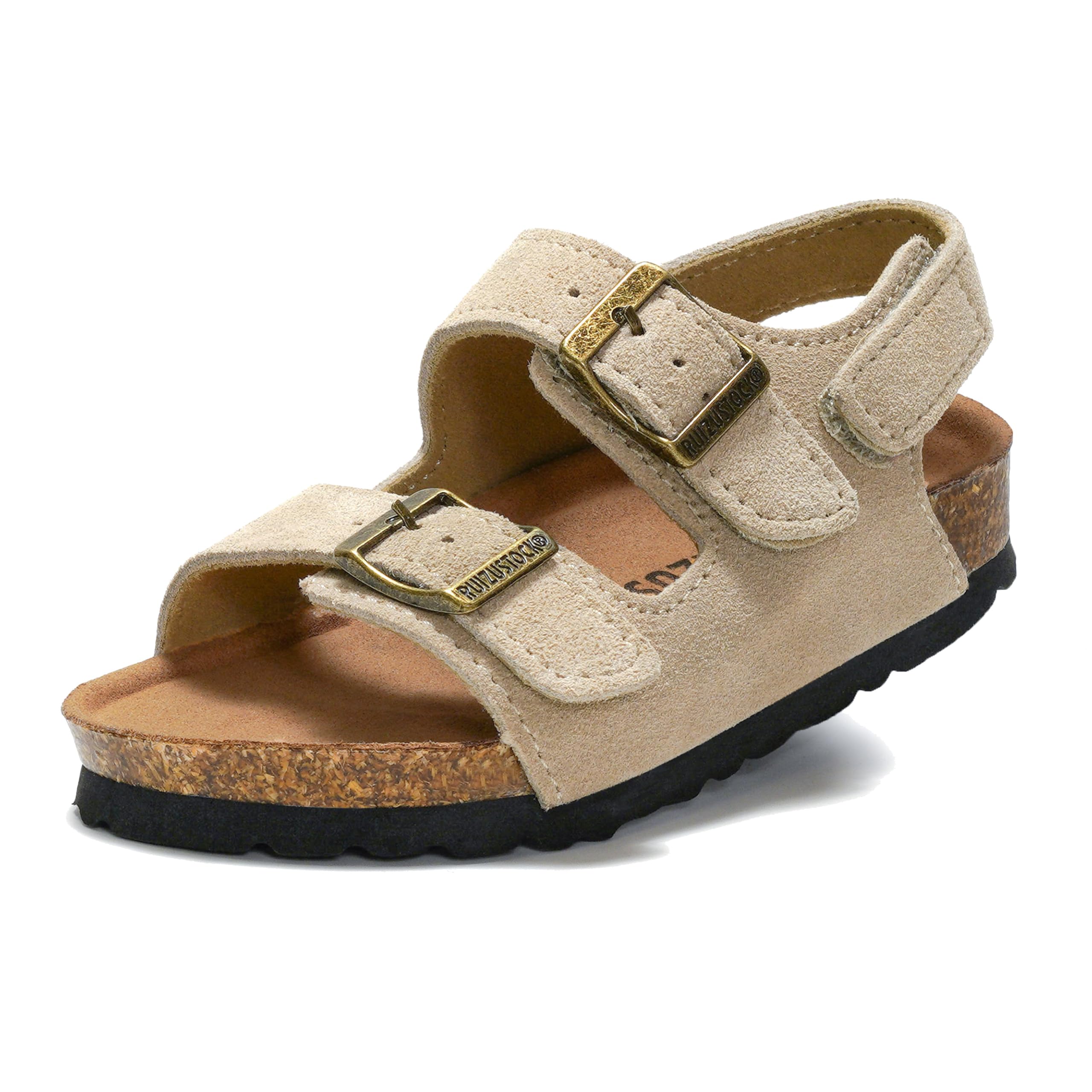 Kids Toddler Suede Sandals Cork Footbed Arch Support Slipper Boys Girls Summer Sandal with Adjustable Buckle and Back Strap Non Slip Open Toe Kid