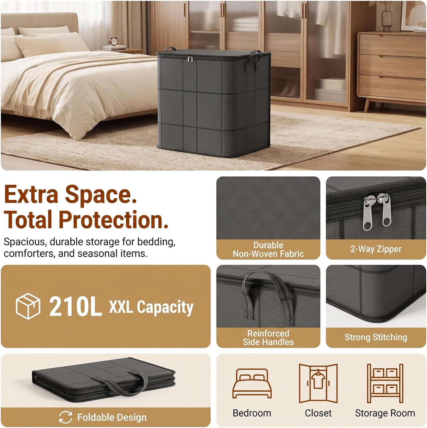 180L Spacious Moving Storage Bin,Portable Moving Storage Bags,XXL Foldable Storage Bag with Reinforced Handles& Zipper,Clothes Bedding Household Organizer for Closet & Moving, 4 Pack