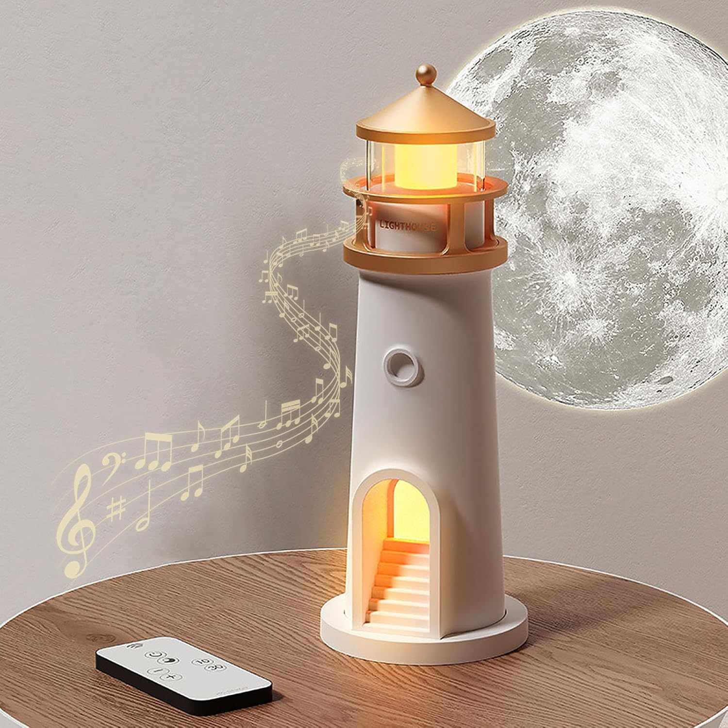 Décoration Phare avec Lumière LED et Projection de Lune - Télécommande & Bluetooth - Cadeau Idéal