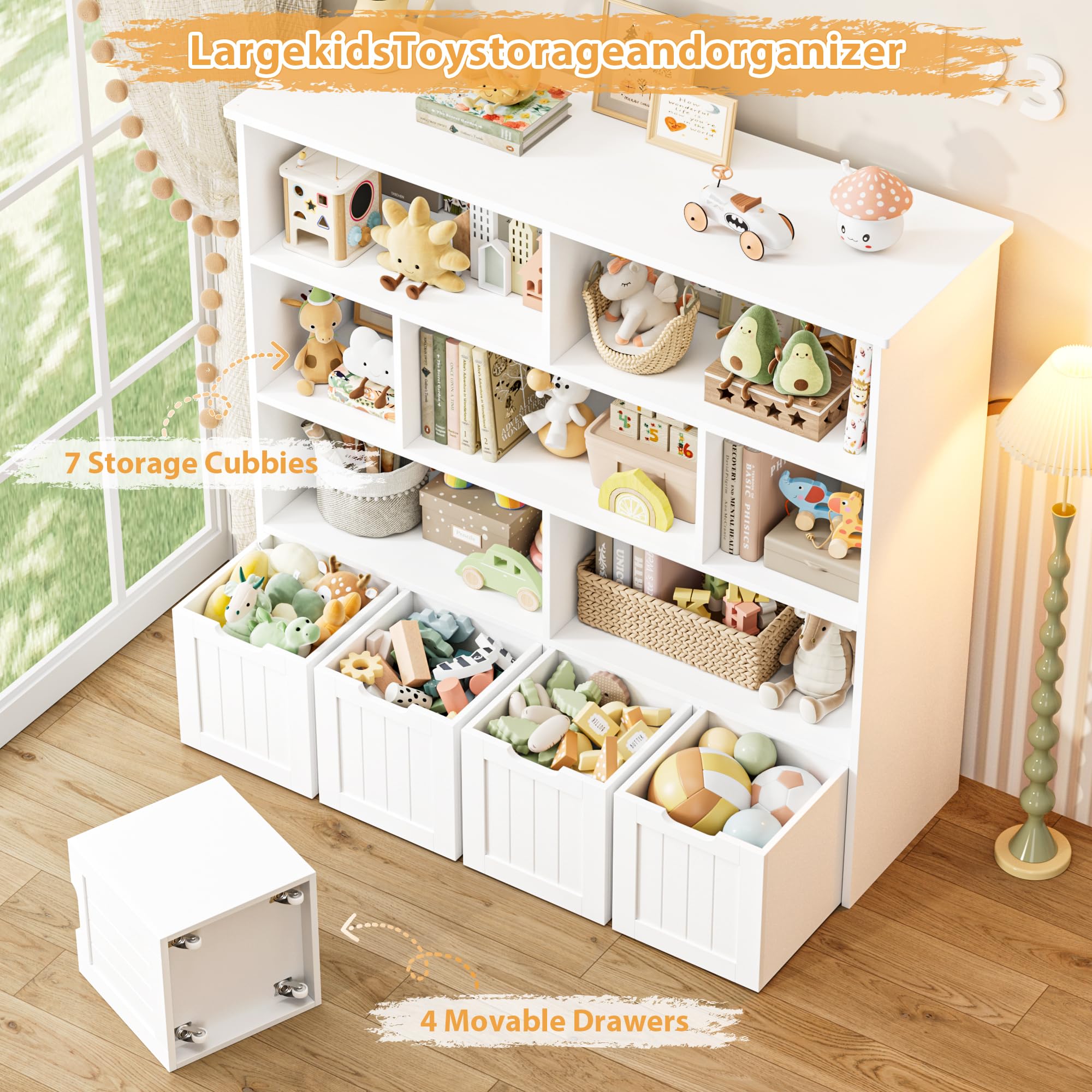 Amazon.com: FINETONES Toy Storage Organizer, Kids Bookshelf with 4