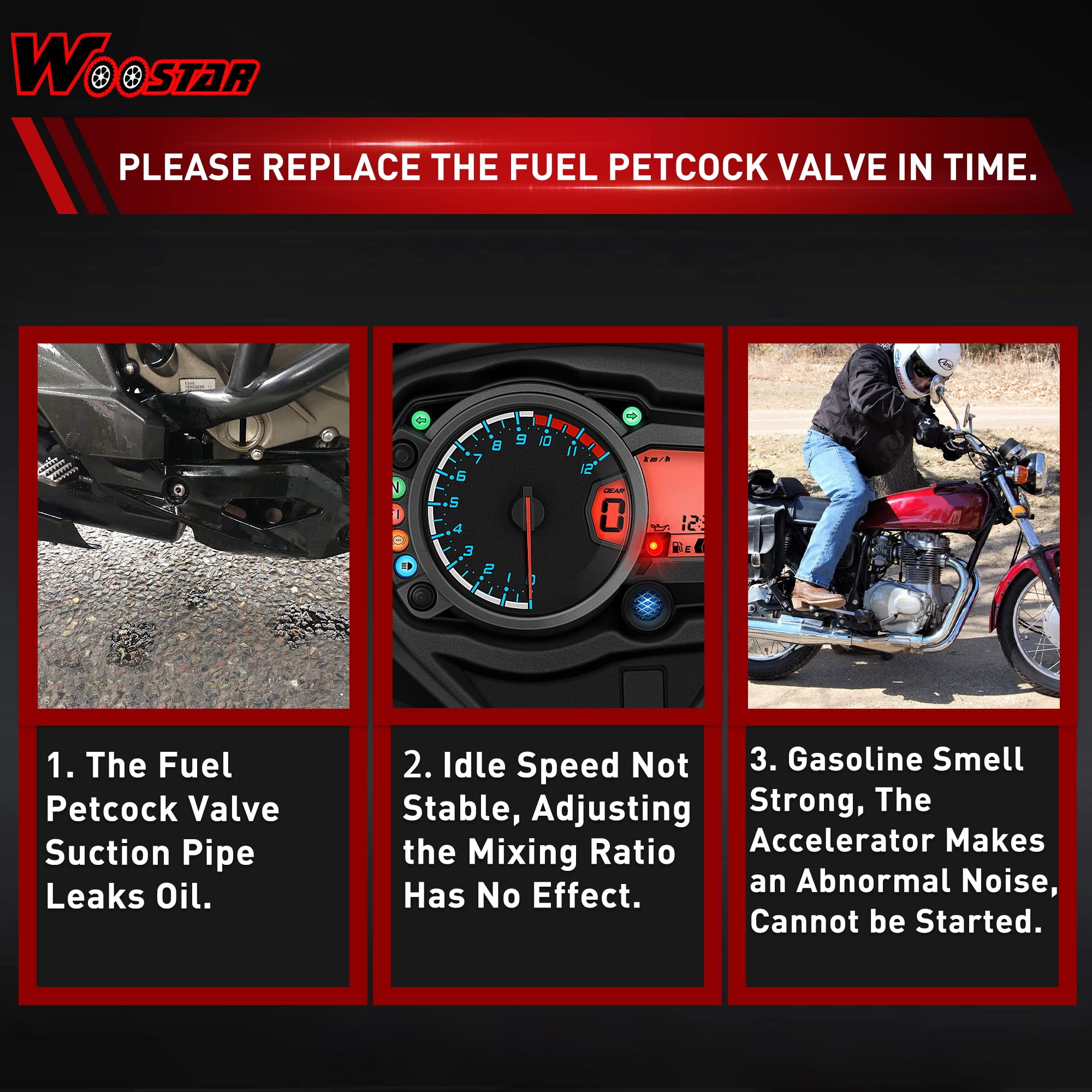 WOOSTAR 14mm Interruttore del Carburante del Serbatoio del Carburante Sostituzione per GY6 50cc 70cc 90cc 110cc 125cc 150cc Cinese Moto Moped Scooter