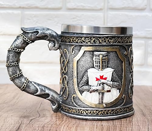 Miniatura 8 de Ebros Gift Scroll Patterned Coat Of Arms Medieval Templar Crusader Knight Tankard Mug 15oz Suit of Armor Knights Of The Cross Heraldry Beer Stein