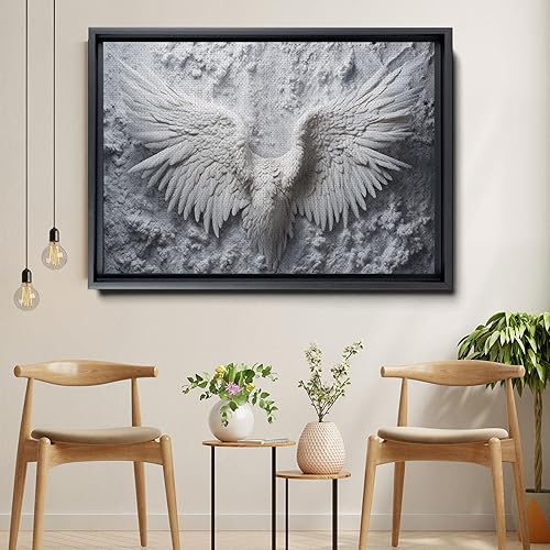Miniatura 2 de White Angel Wing Painting on Canvas, Abstract Modern Minimalist 3D Texture Acrylic Artwork for Tranquil Bedroom Wall Art Decor