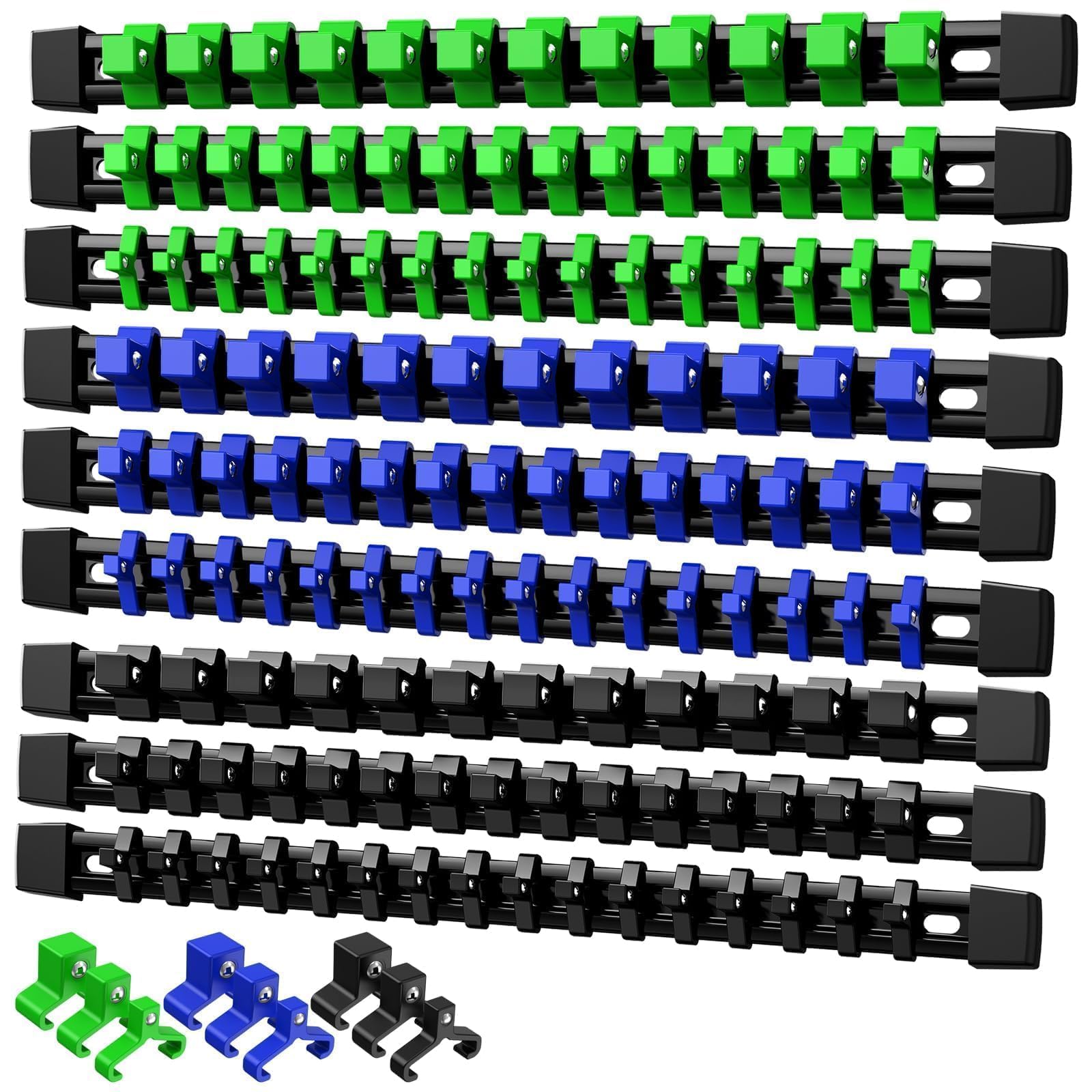 9 Piezas Soporte para Llaves de Vaso Juego de 1/4 3/8 1/2 Pulgada, Organizador de Llaves de Vaso con Abrazaderas de Resorte ABS para Bricolaje Mecánicos