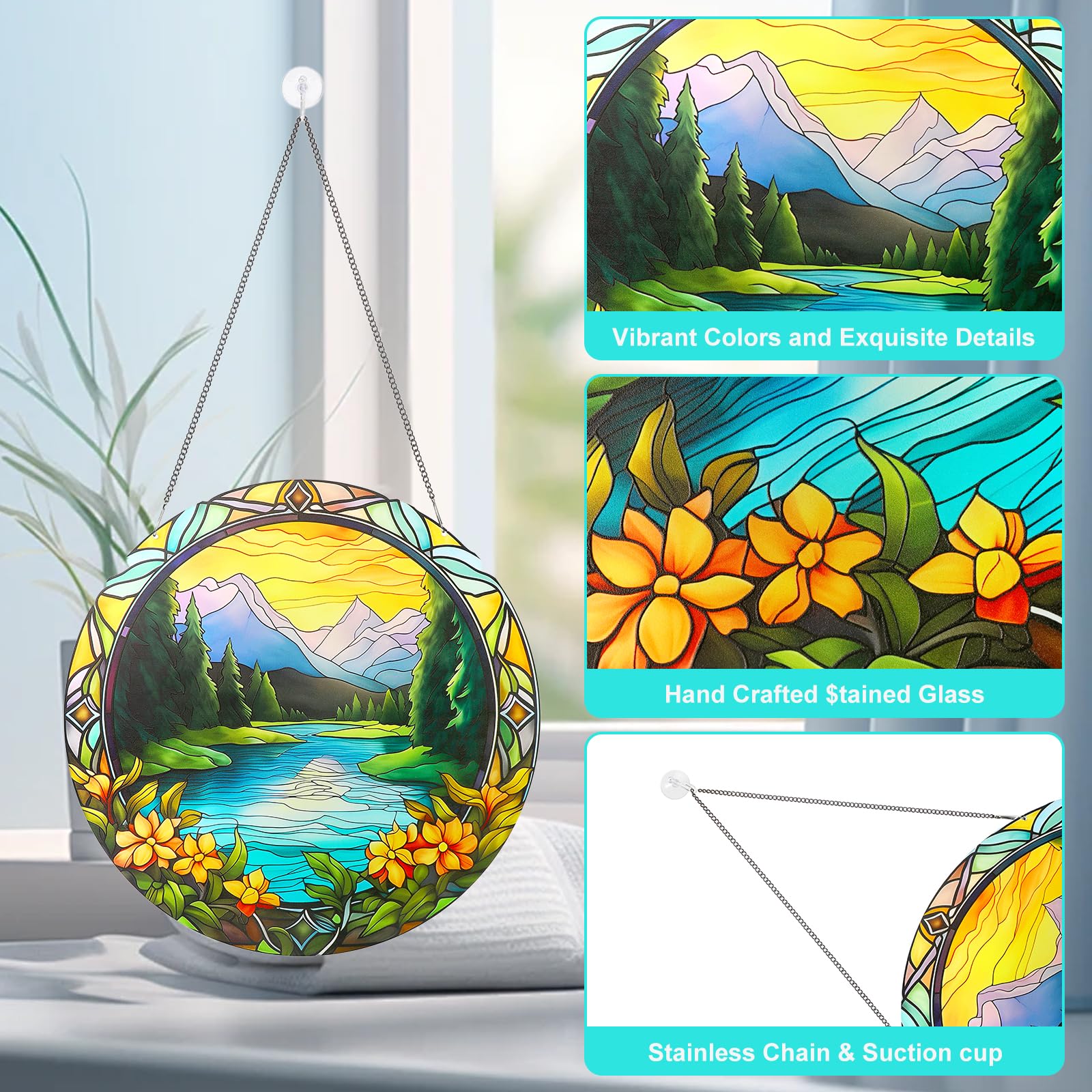 Acryl-Fensterbehang Naturlandschaft – 30 Cm, Mit Saugnapf, Für Fenster, Wand, Garten, Als Farbenfrohe Deko Oder Geschenk