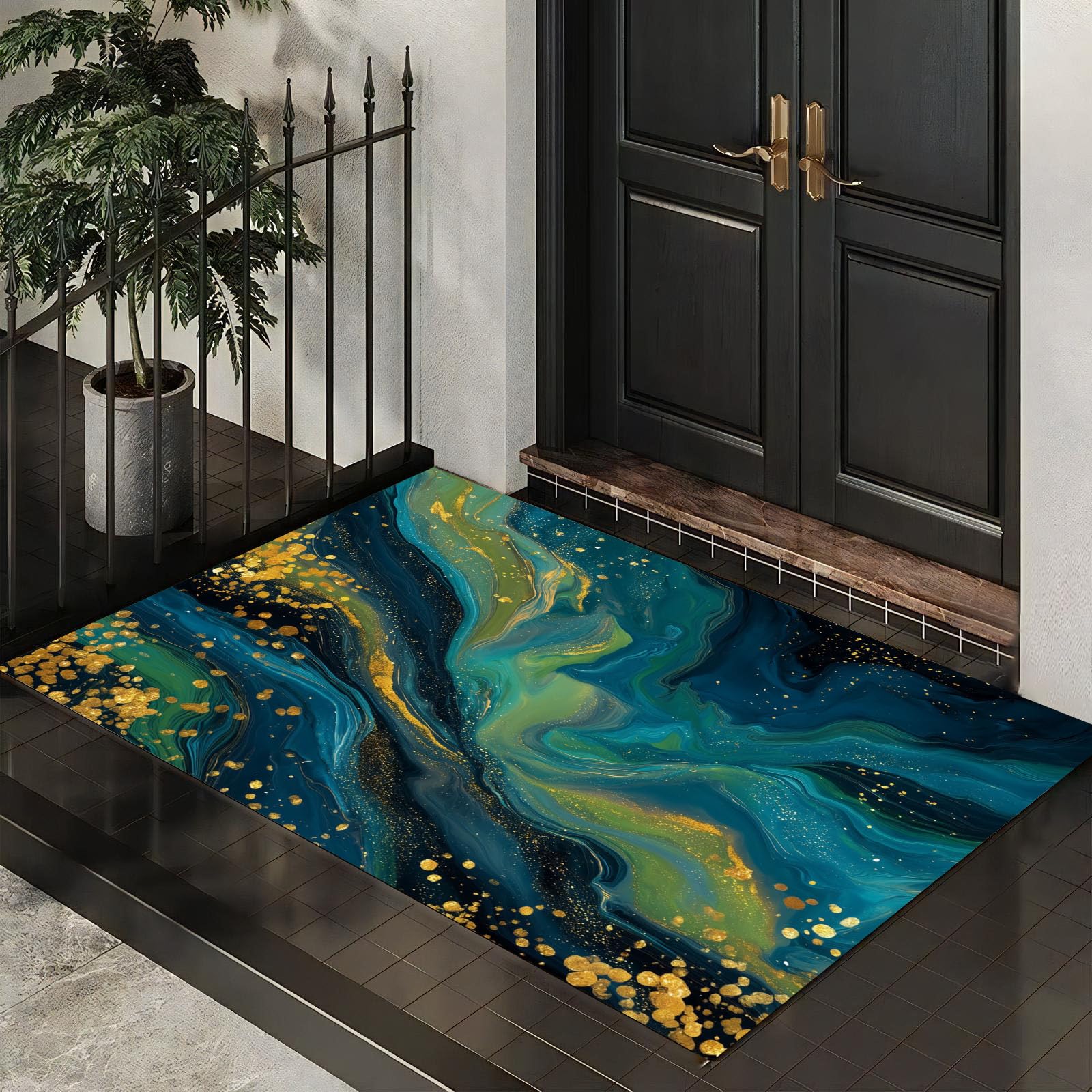 Paillasson Marbre Bleu Foncé 80x120 cm - Tapis de Porte à Profil Bas